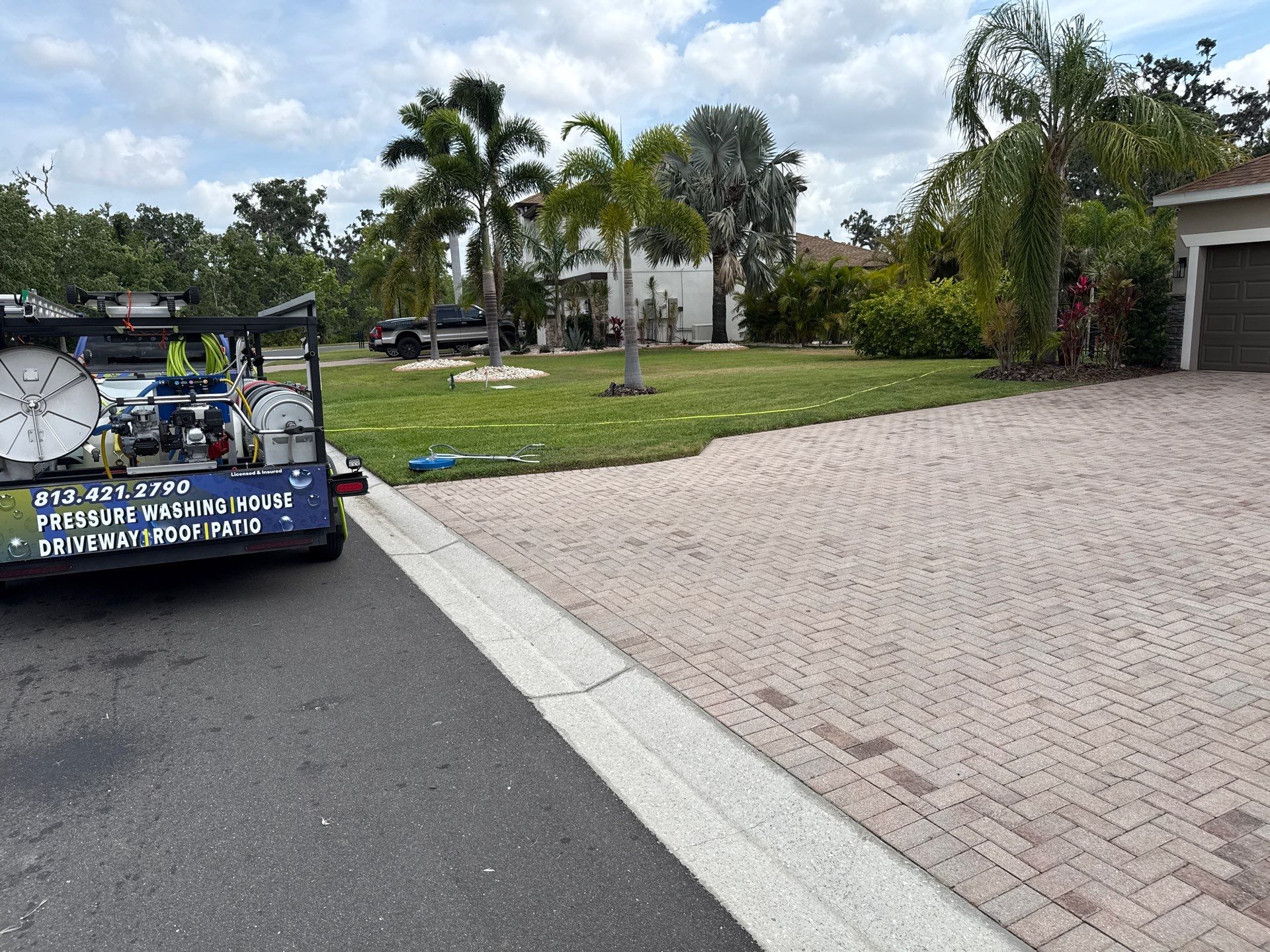 3-Car Paver Driveway & Entryway Cleaning | Oakleaf Hammock Community, Ellenton, FL by Sunshine AquaWash