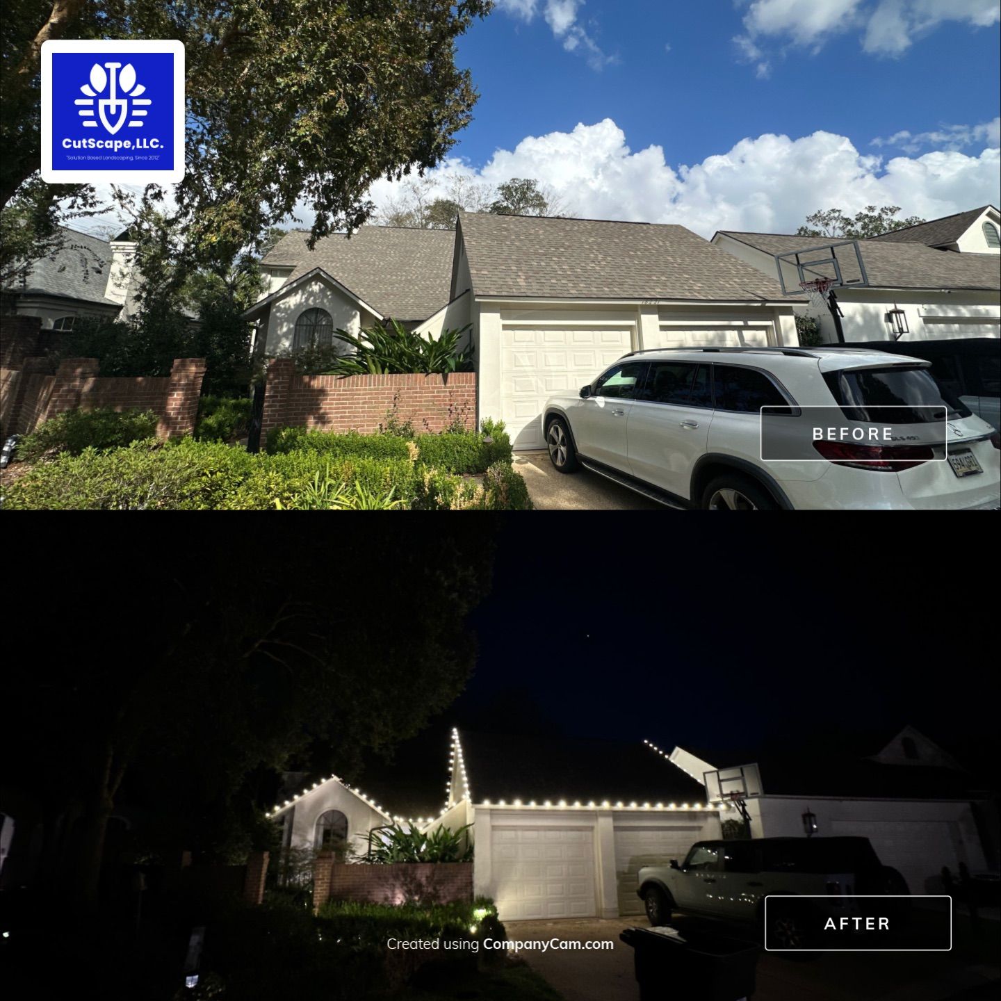 HOLIDAY LIGHTING using C9 LED LIGHTING LANDSCAPE PERIMITER by CutScape, LLC.