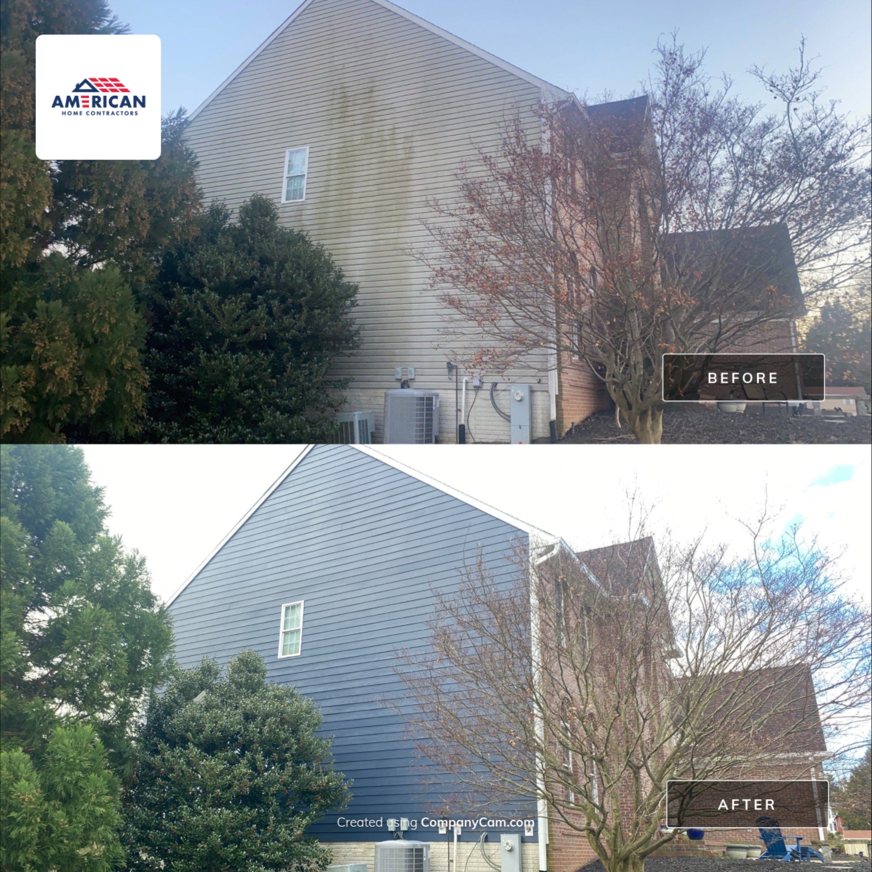 James Hardie Plank Siding + Seamless Gutters by American Home Contractors