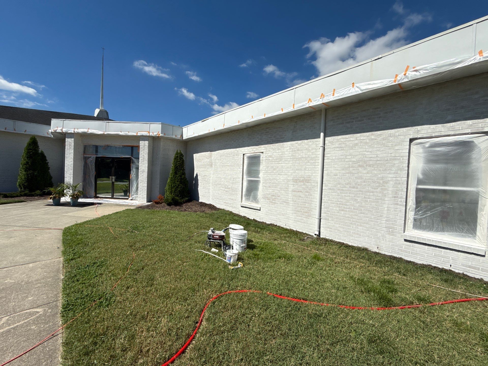 Church Exterior Brick Painting with Romabio Masonry Flat by Highfill Painting