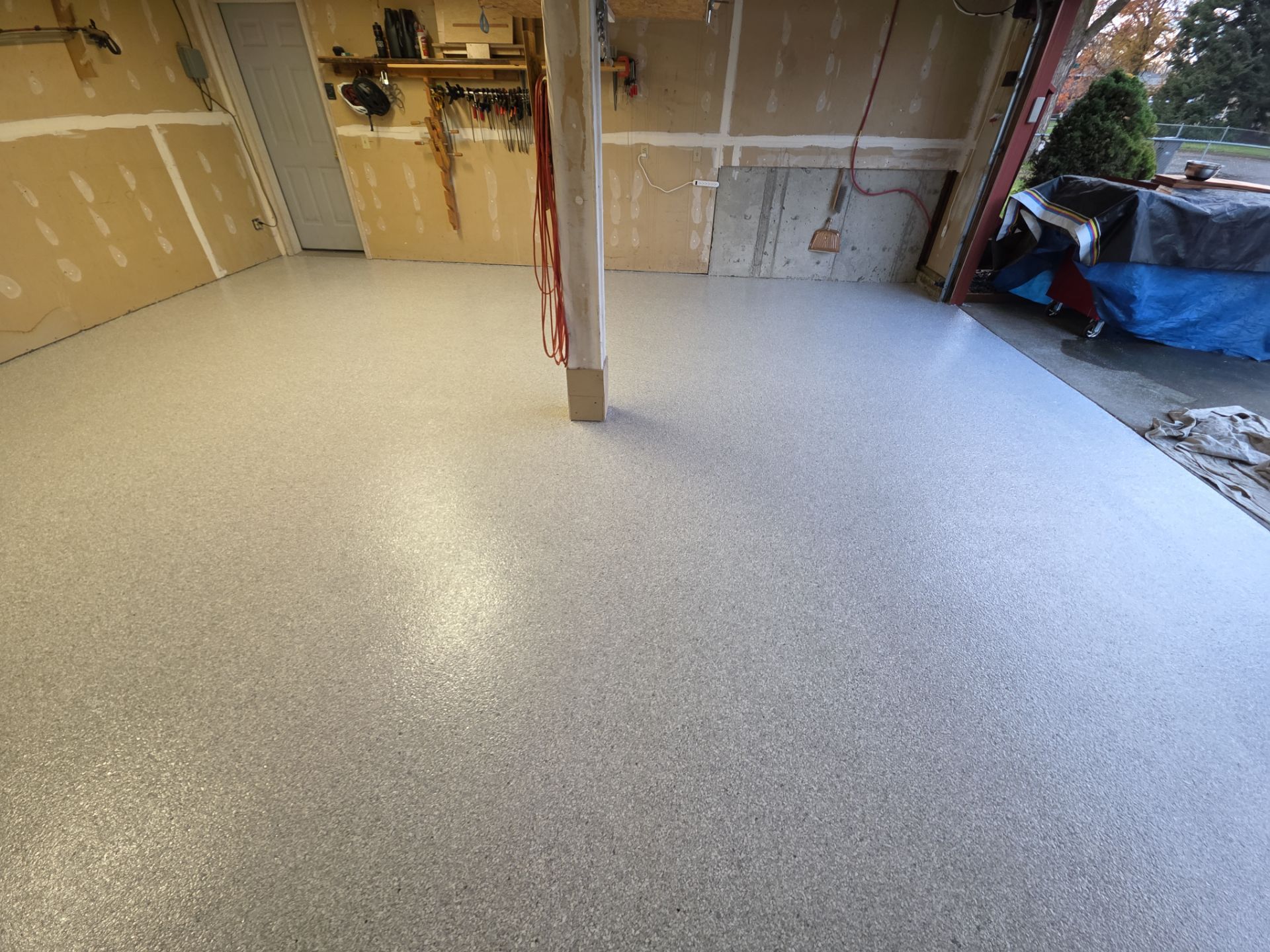 Garage Transformation using Ash Enviorflake 1/4 by Croc Coatings, LLC