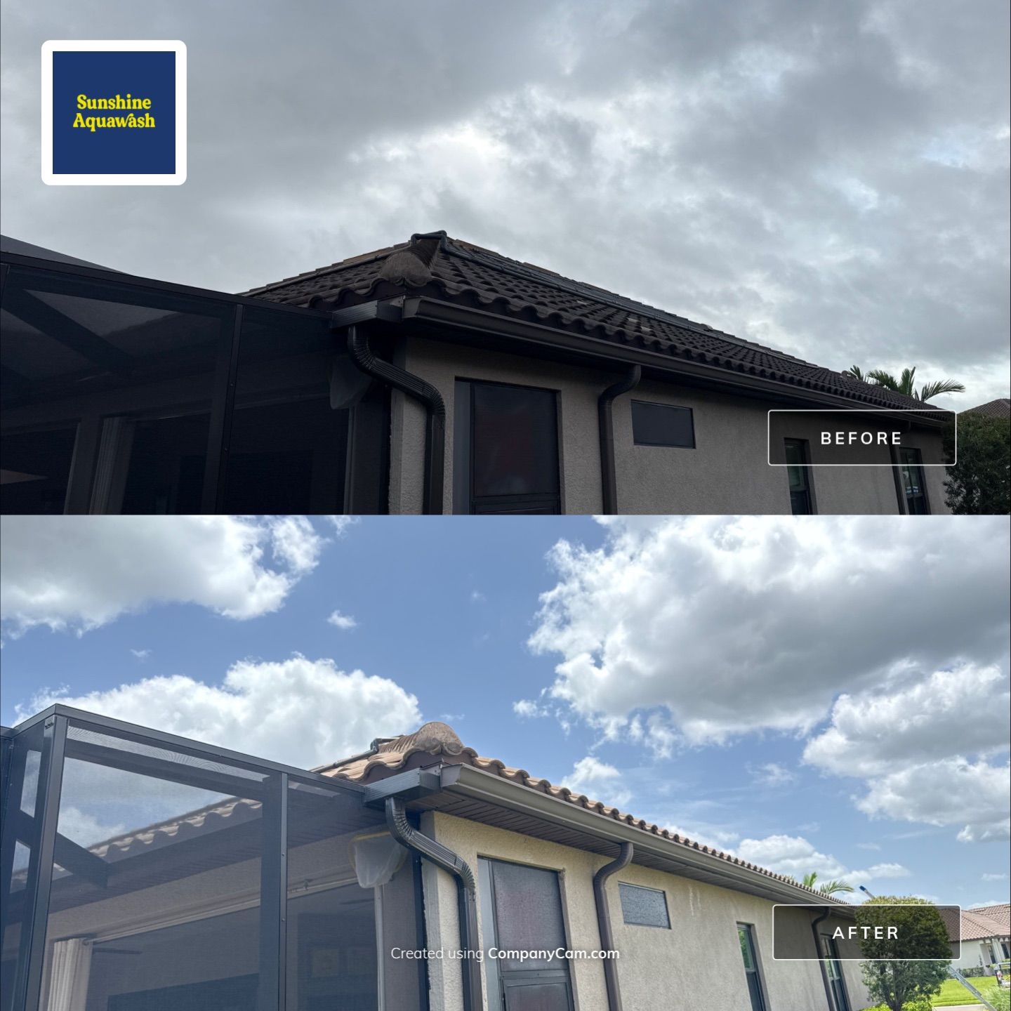 Neighboring Tile Roof Cleaning with Gutter Runoff Control – Palmetto, FL by Sunshine AquaWash
