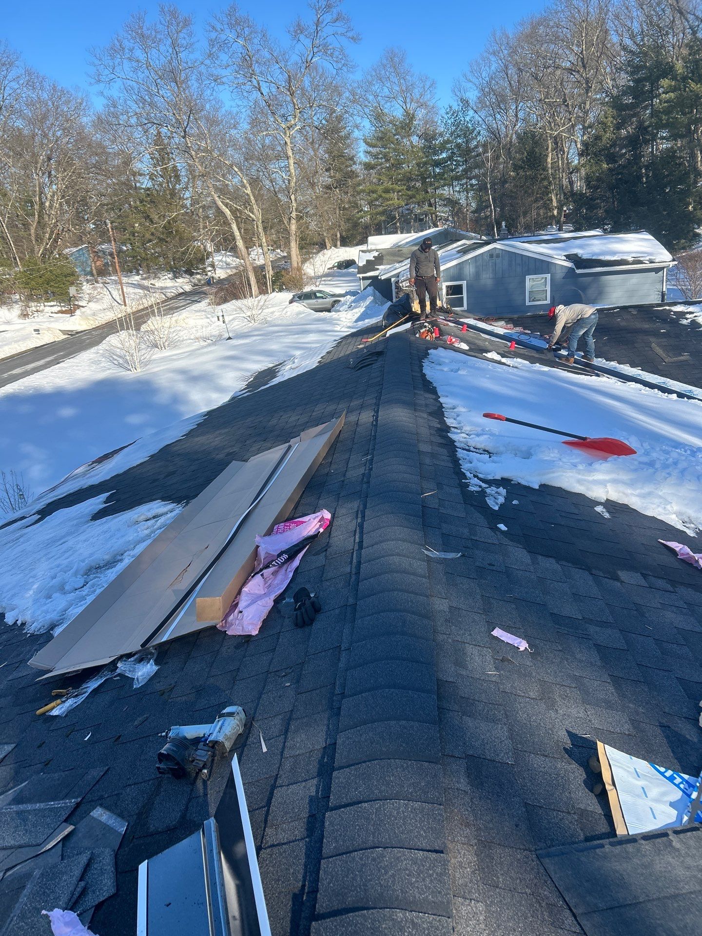 Ridge Cap Replacement & Black Metal Valley Installation in Chelmsford, MA by Mighty Dog Roofing of Greater Middlesex County