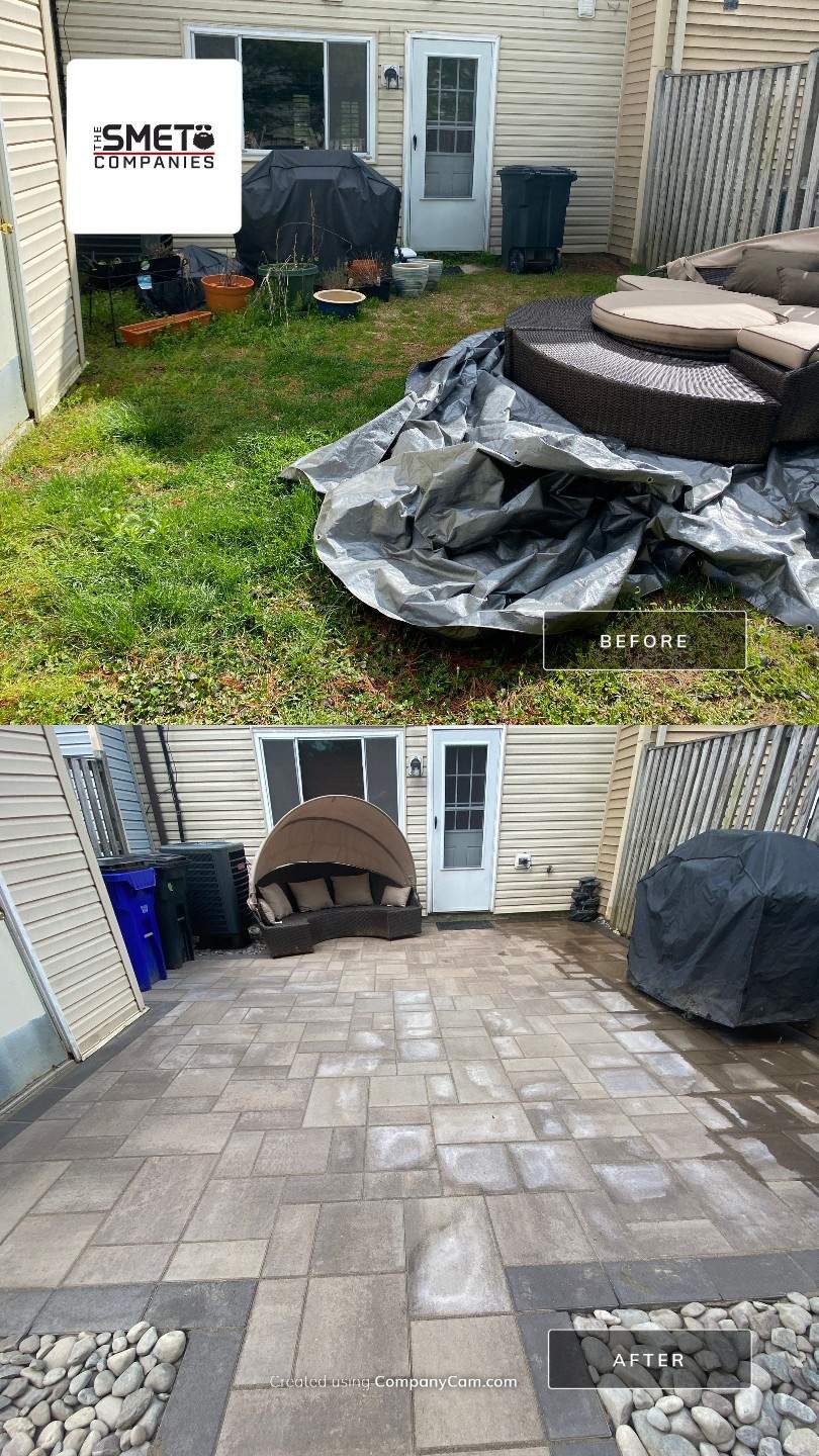 Backyard Transformation using Techo-Bloc Pavers by The Smet Companies, LLC