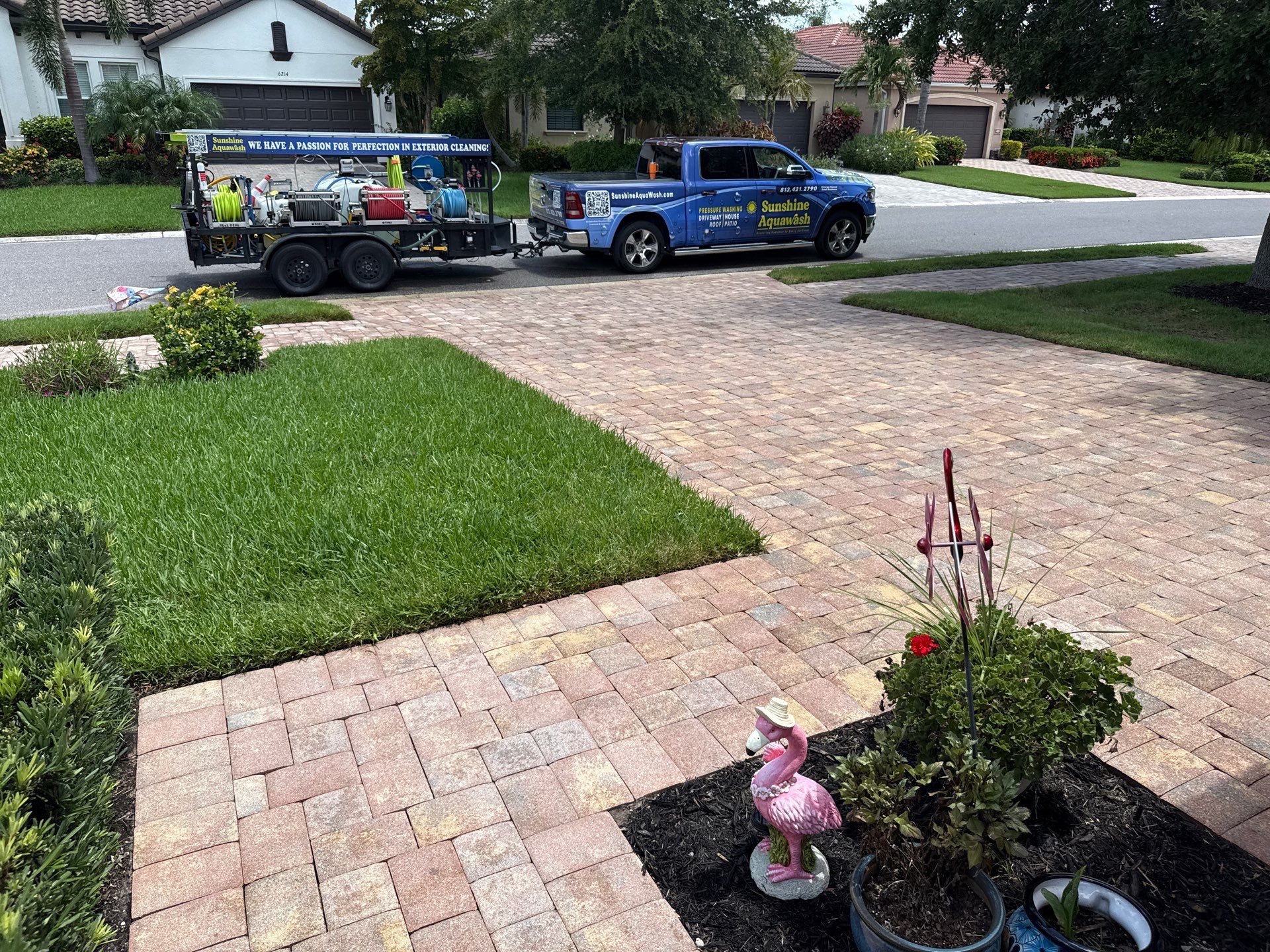 Paver Driveway, Sidewalk & Curbing Cleaning — Bougainvillea Place, Ellenton, FL by Sunshine AquaWash