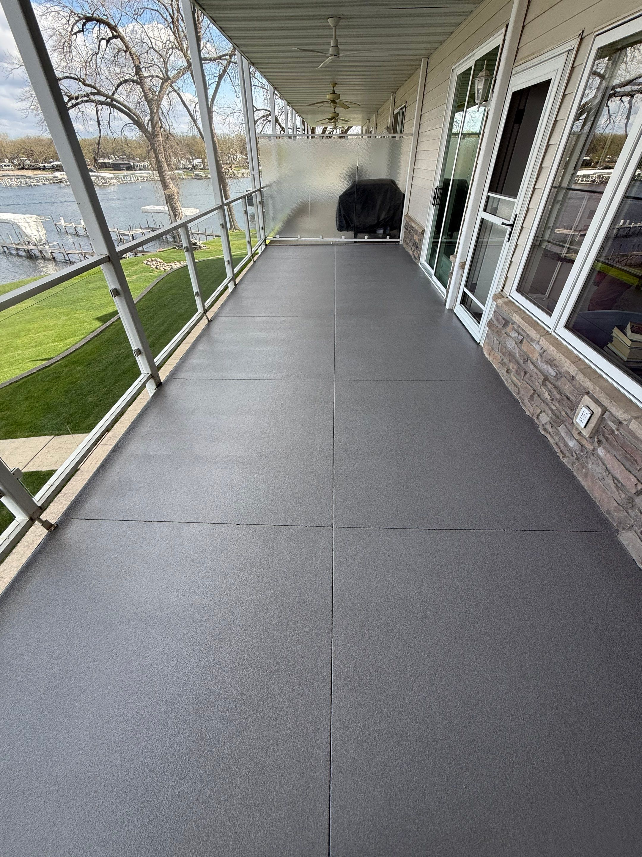Dark Gray Slip-Resistant Concrete Coating for Arnolds Park Balcony by Select Painting, Coatings & Garage Cabinets