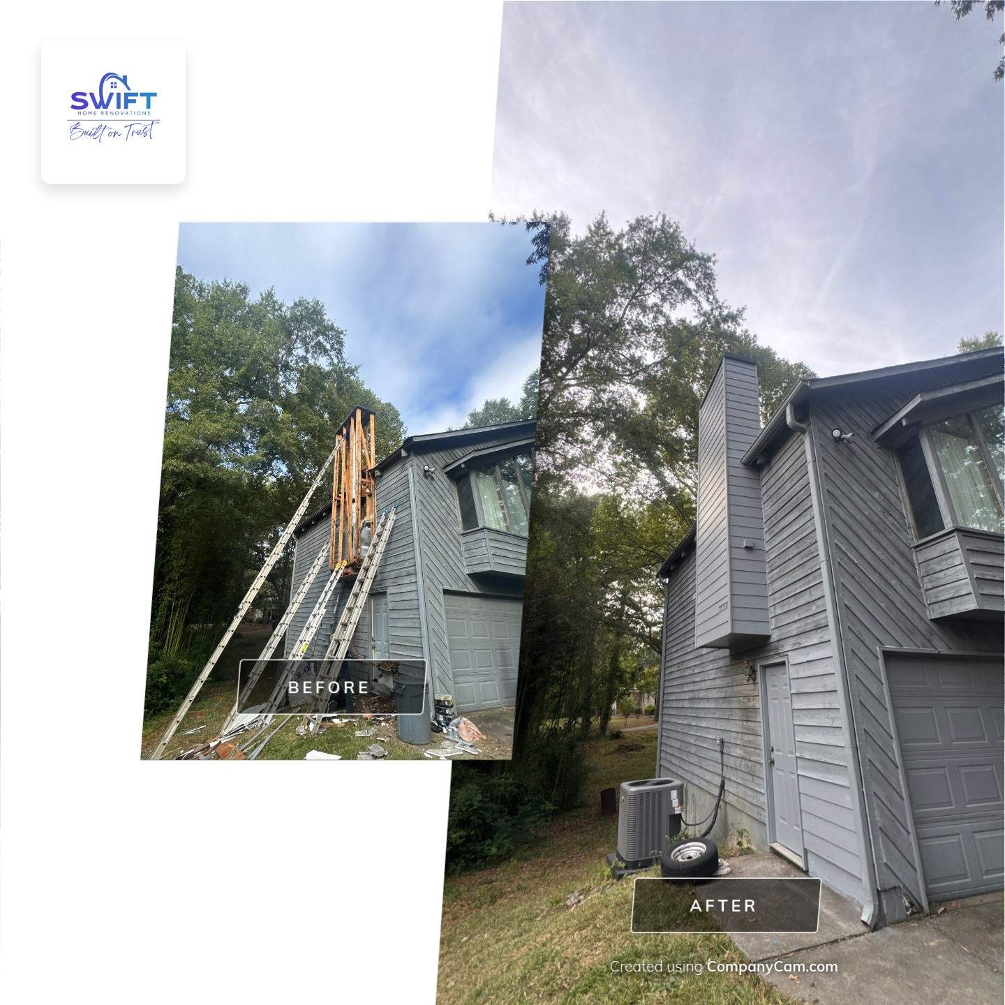 Chimney Chase Siding Replacement and Exterior Painting in Cartersville by Swift Home Renovations 