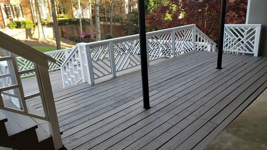 Exterior Deck Refinishing and Lattice Railing Painting in Alpharetta by Swift Home Renovations 
