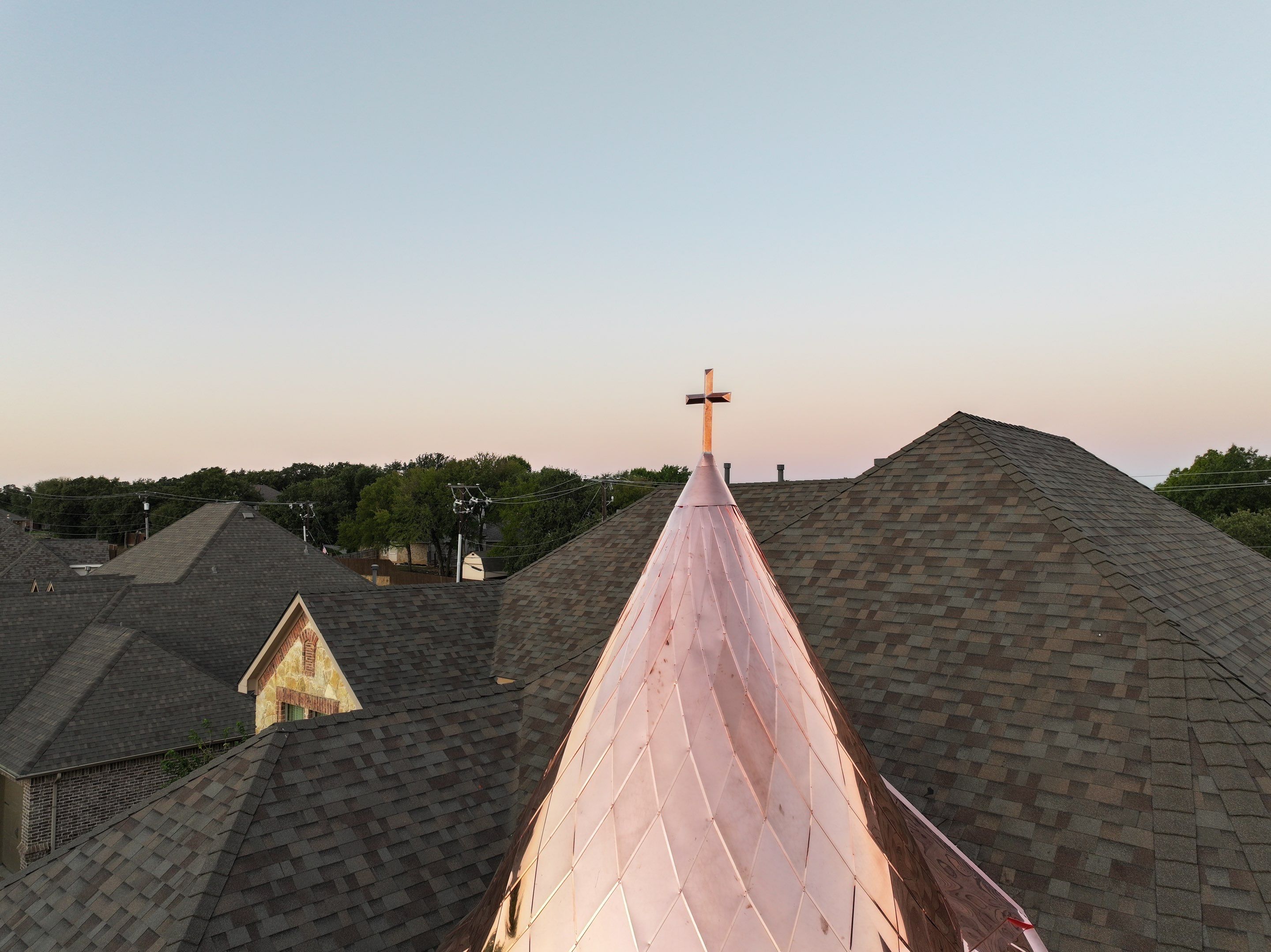 Installing Custom copper turret and Malarkey Vista Class 4 shingles Hail Damage Upgrade by Becker Roofing and Exteriors
