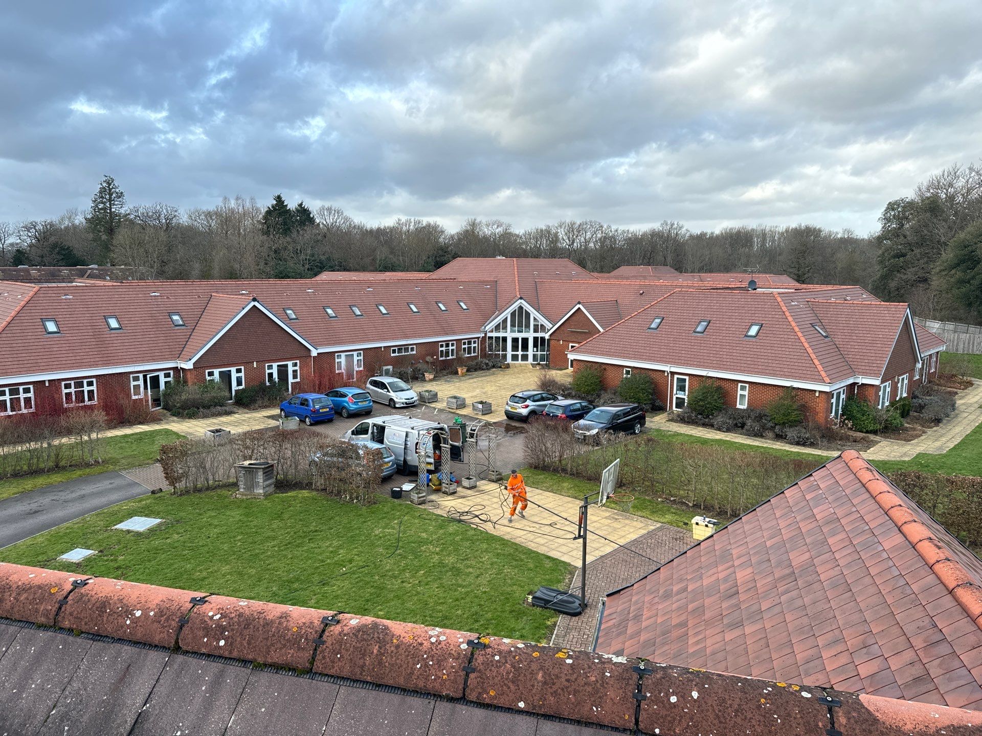 Large Care Home Roof Clean using Mosmatic FSC and Biocide by Ges Exterior Cleaning ltd