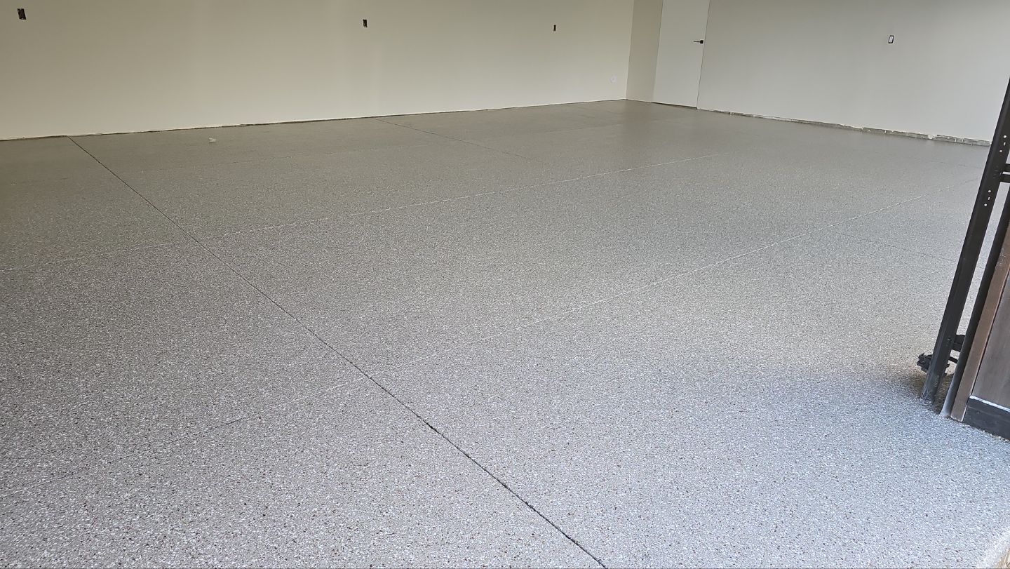 Garage Transformation using Pebble Beach by Croc Coatings, LLC