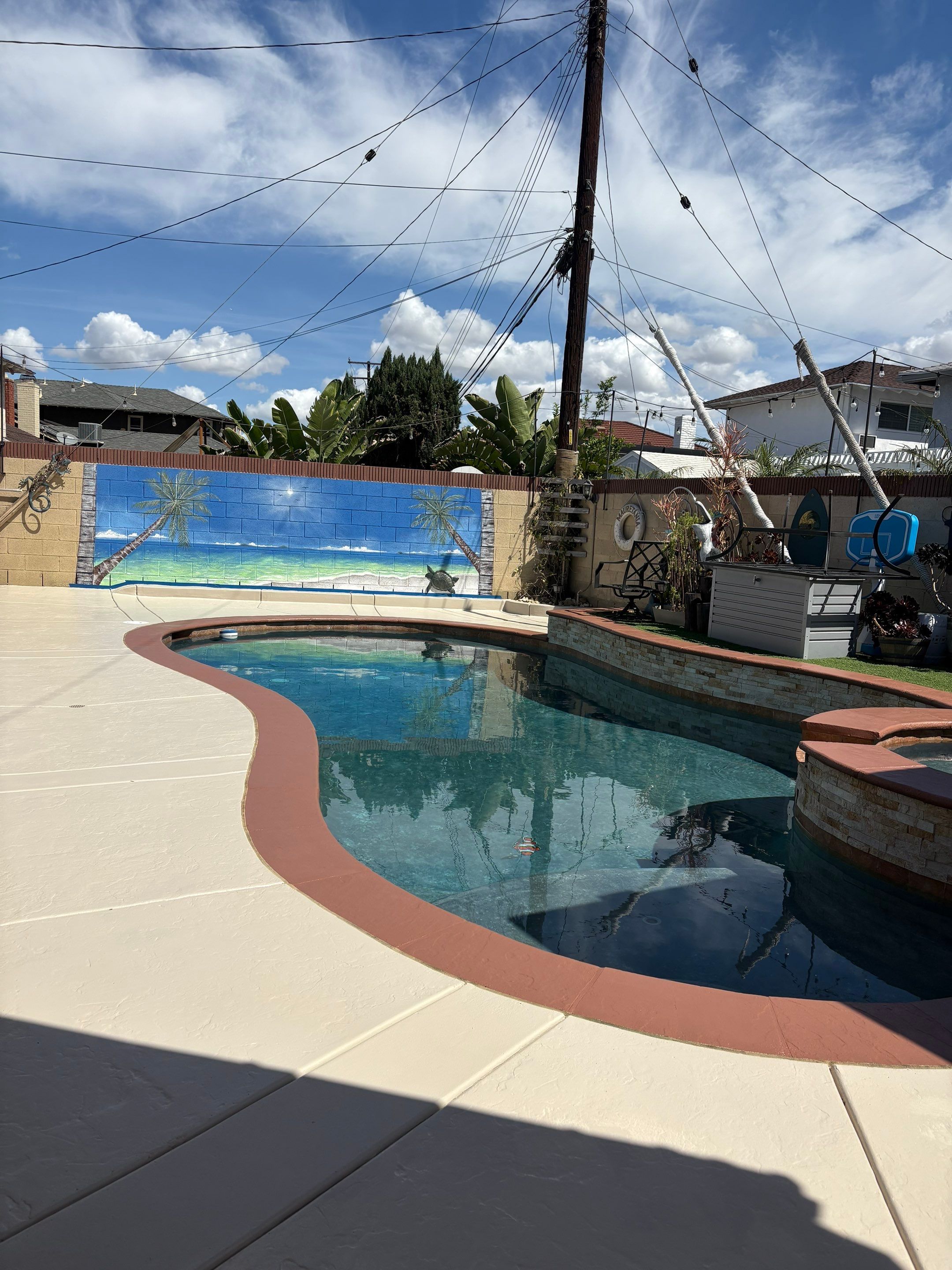 Sandblast & Staining Pool Deck by La Power Washing Inc
