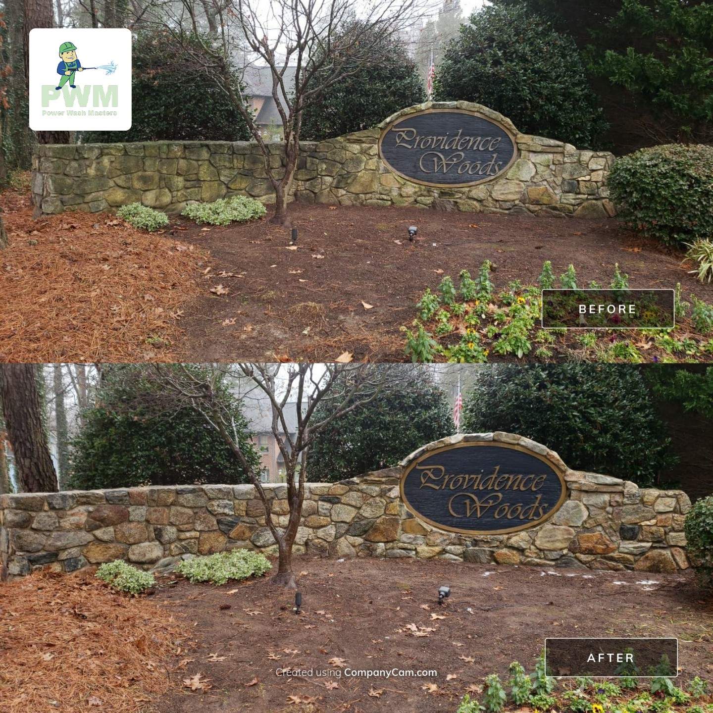 Neighberhood entrance sign cleaing using cleaner by Power Wash Masters LLC