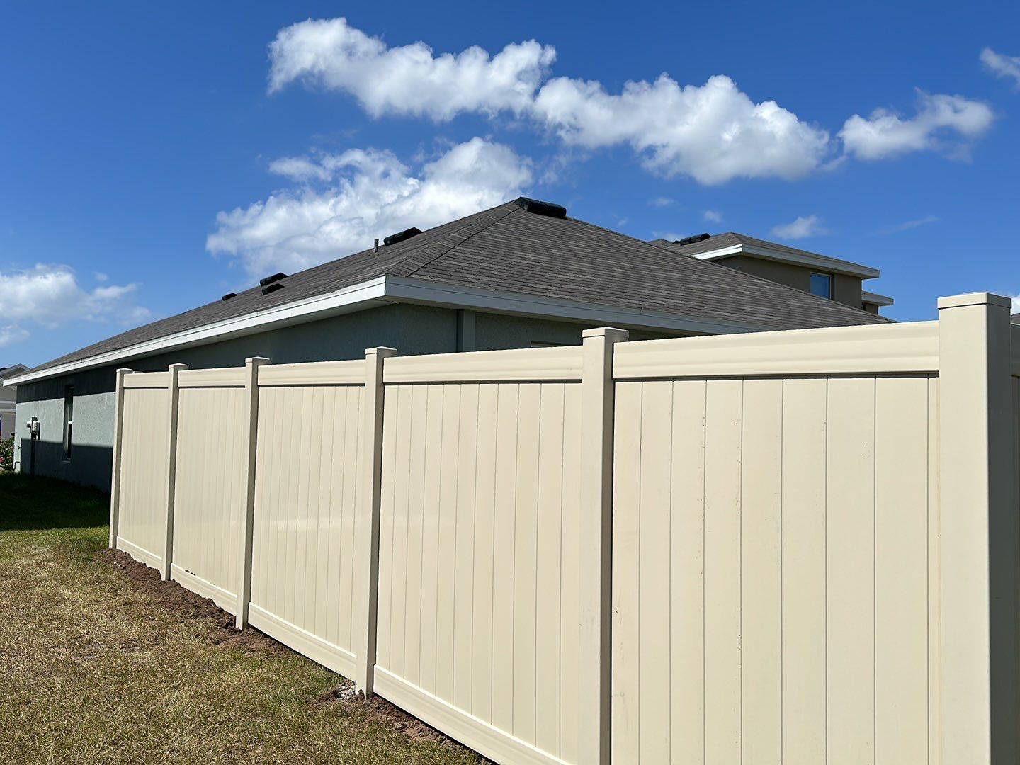 Vinyl Fence Installation using Tan Vinyl Privacy Fence by Asap fence and gates, LLC