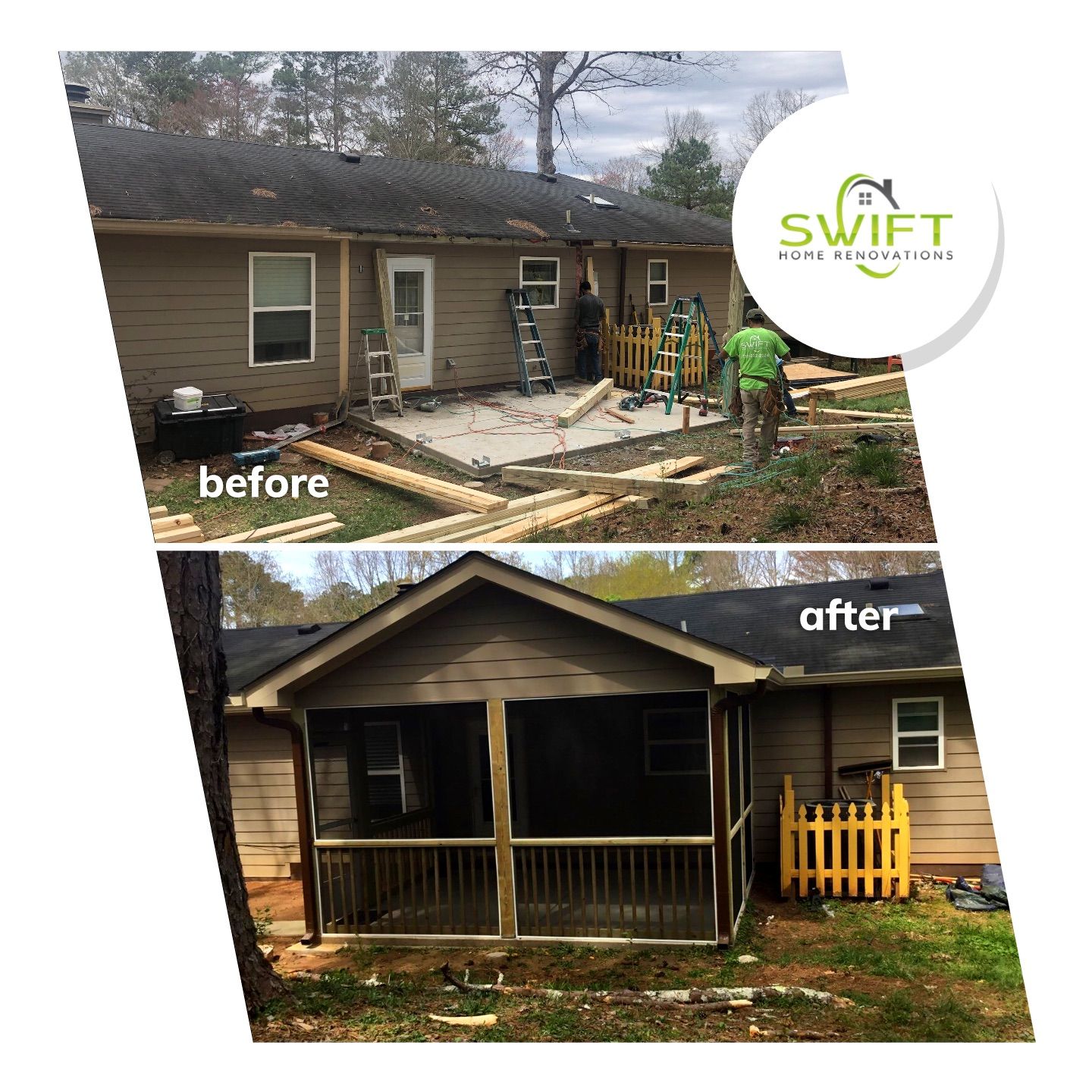 Screened Porch Construction with Vaulted Wood Ceiling in Douglasville by Swift Home Renovations