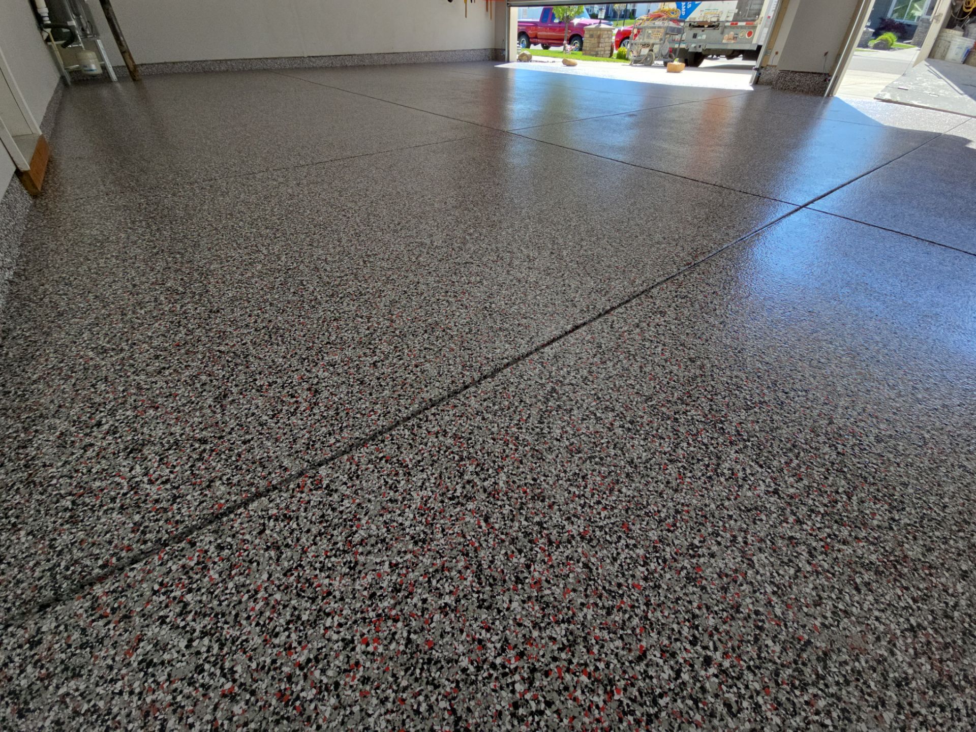 Garage Transformation using Domino w/ 5% Cherry Bomb Red  by Croc Coatings, LLC