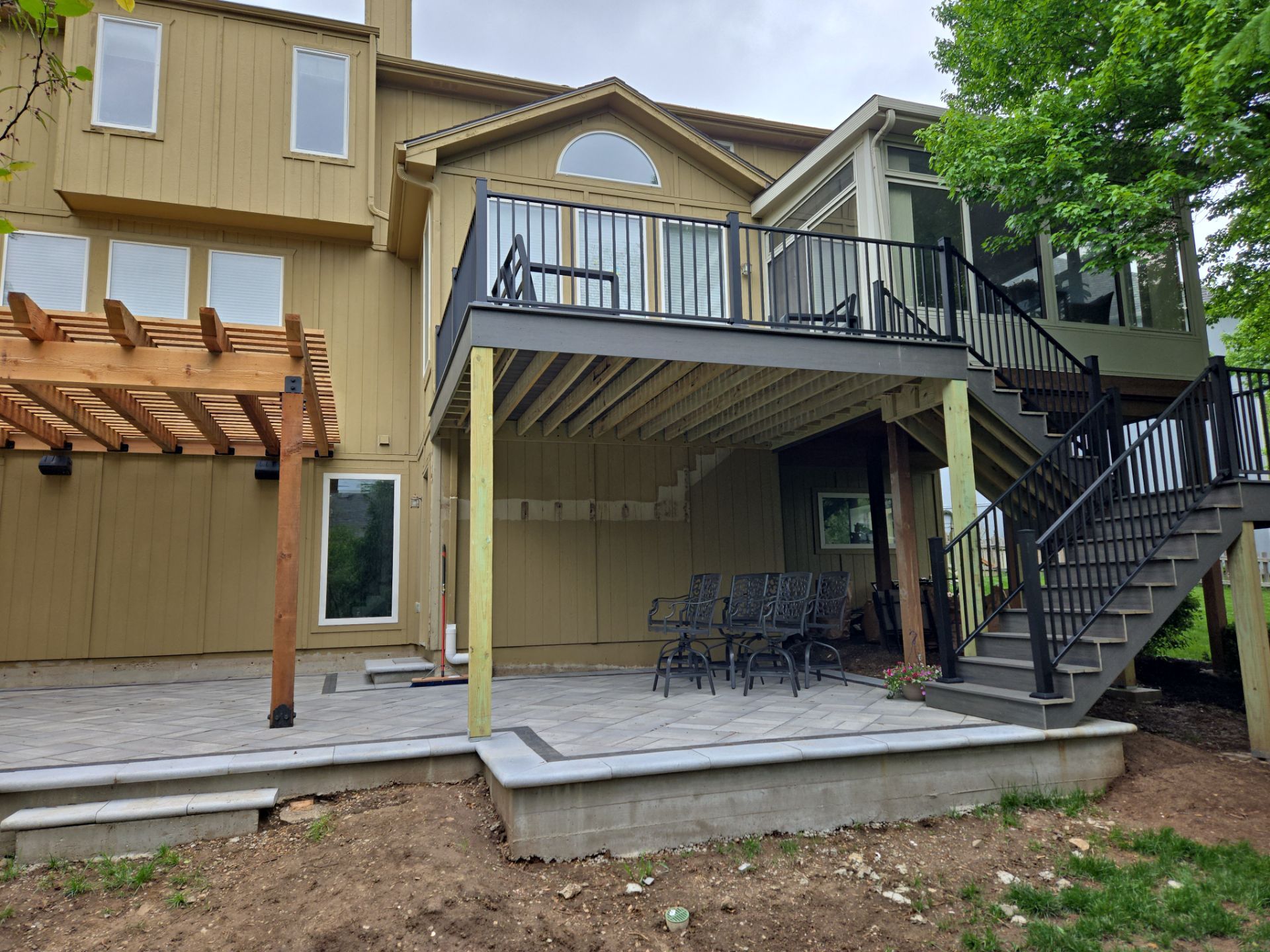 Back Yard Patio, Pergola, and Deck by LAND ESCAPES LLC
