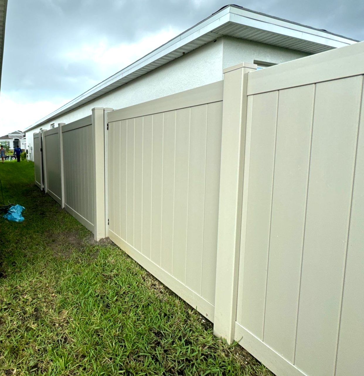 Vinyl Fence Installation using Tan Vinyl Privacy Fence by Asap fence and gates, LLC