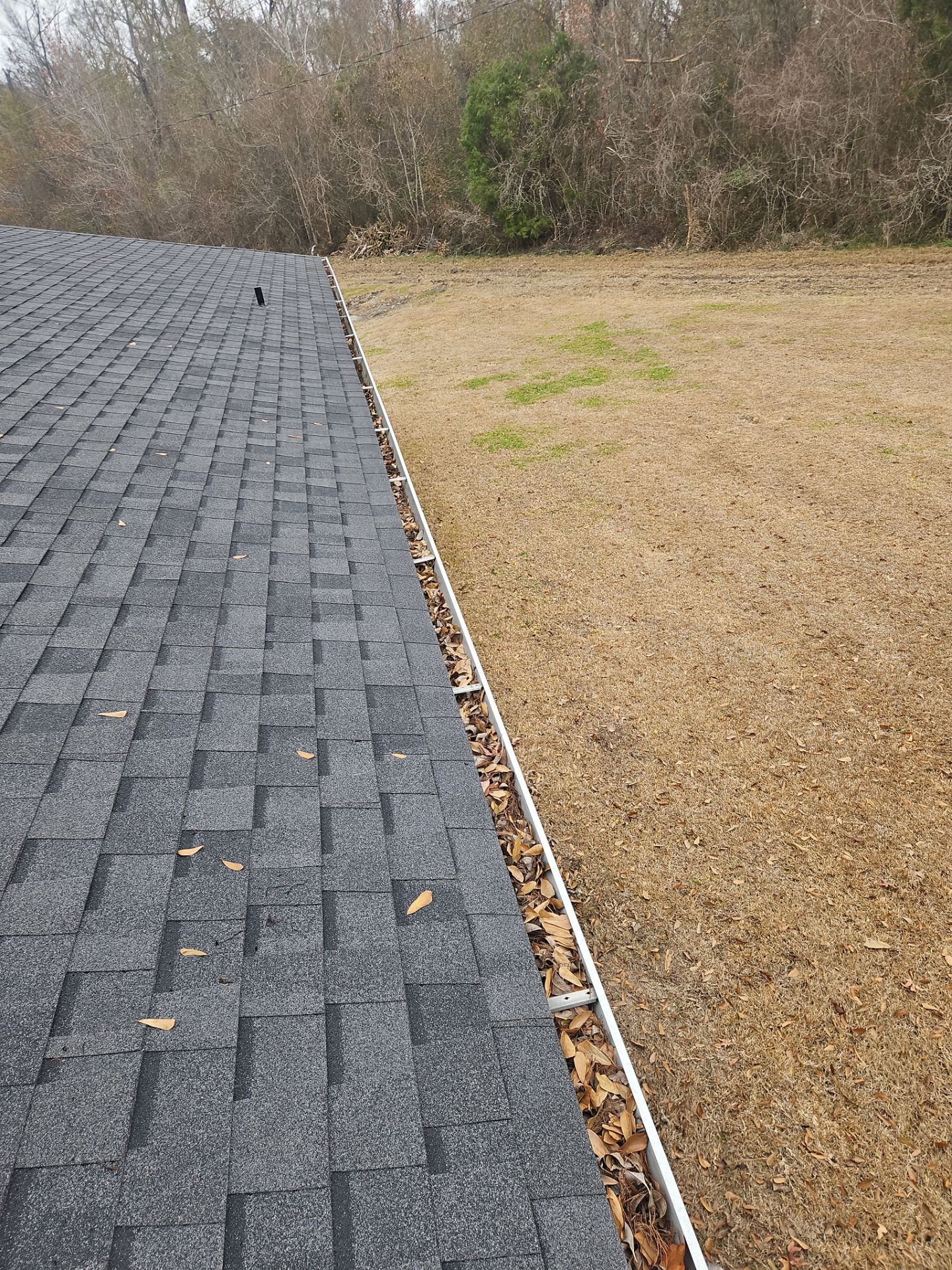 Commercial gutter cleaning New Orleans before photo with filled gutters
