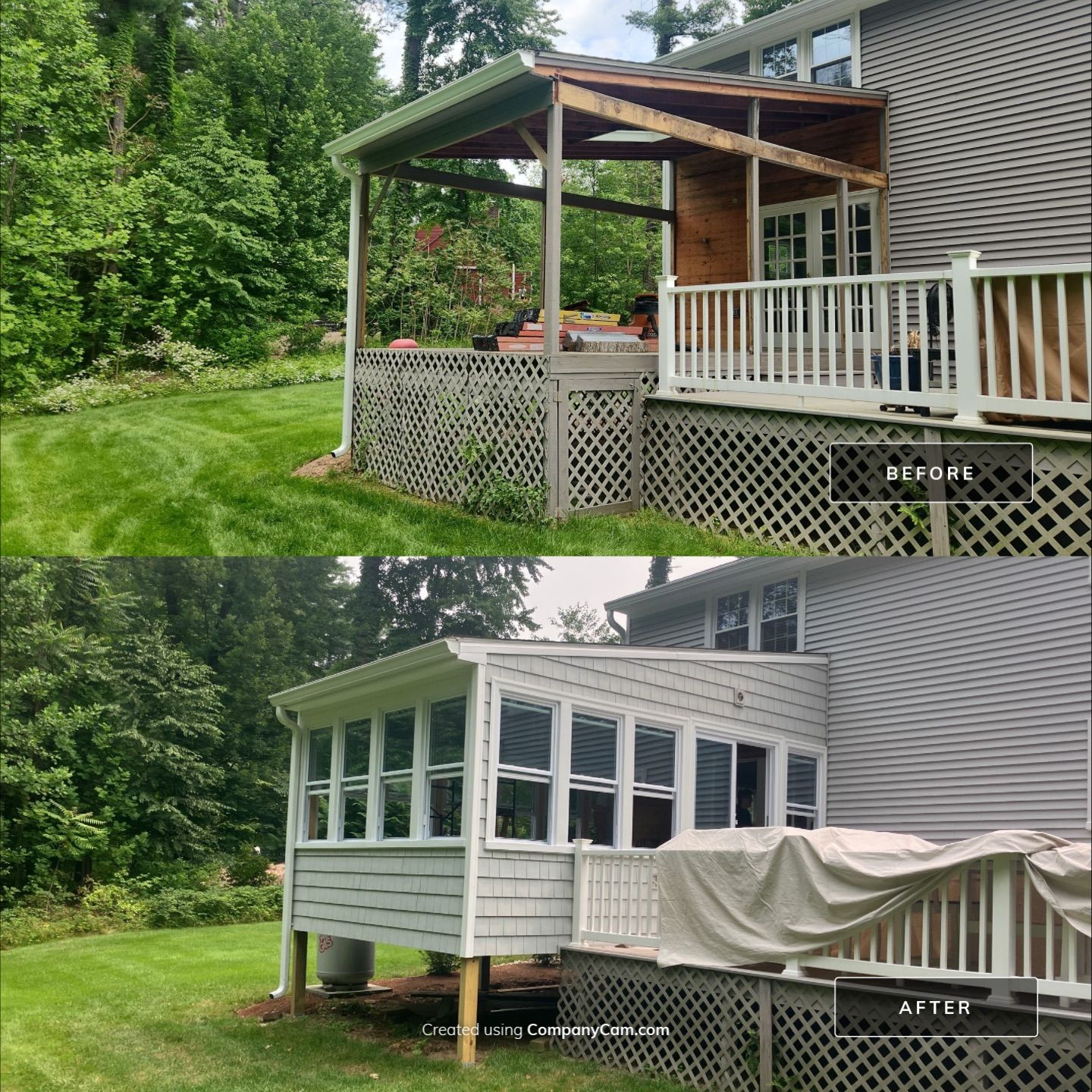 Siding Transformation with Cert Cedar Impressions D/7 Perfection Straight Bottom, Sterling Gray, and Cert Monogram D/4 x 12'6" Clapboard, Sterling Gray by DiGiorgi Roofing and Siding Inc