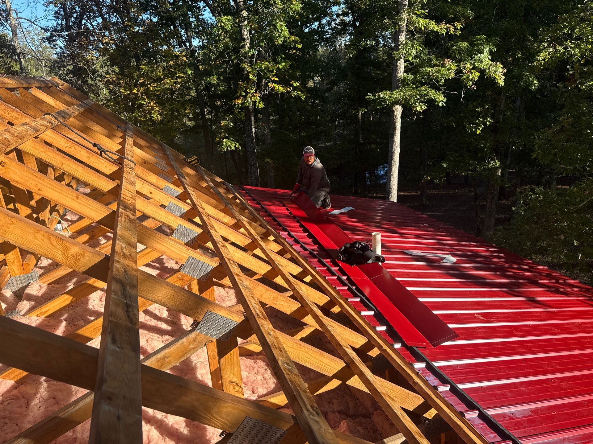 Residential Roofing Install - 29 Gauge G-Rib Metal - Color Dark Red  by Titan Commercial & Residential Roofing 