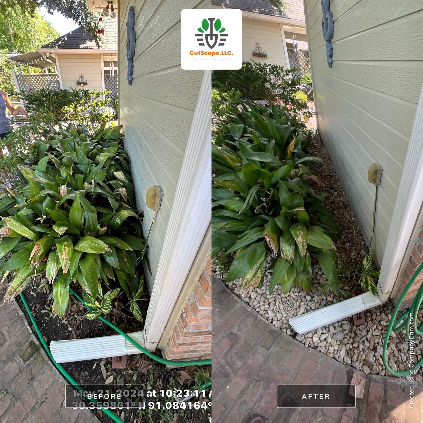 DEMO / BED PREP / CUT IN BED EDGES / MULCH INSTALL using BROWN MULCH "BARK BRITE" & ROAD ROCK by CutScape, LLC.