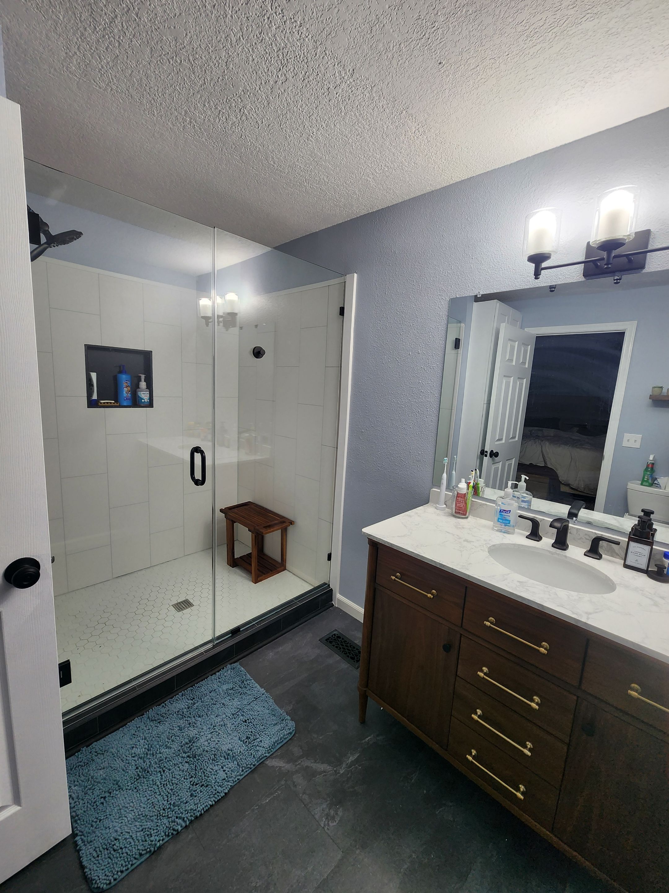 Full Bathroom Remodel in Portland with Hexagonal Tile and Custom Shower by American Made Construction