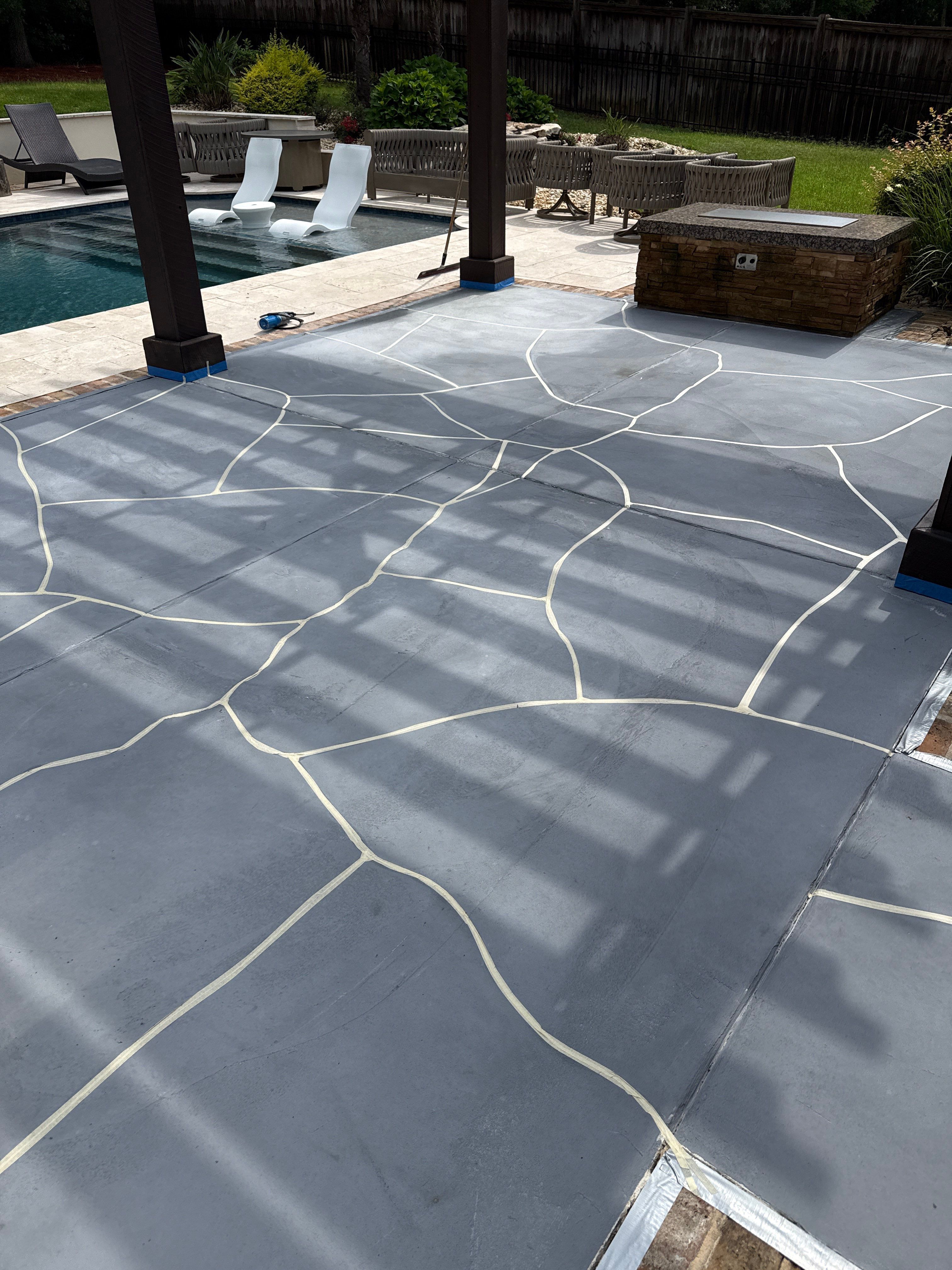 Decorative Flagstone Concrete Overlay for Fairhope Patio by Cornerstone Hard Surface Restoration