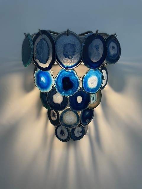 Custom Agate Chandelier and Sconce Lighting Installation by Solara Custom Living