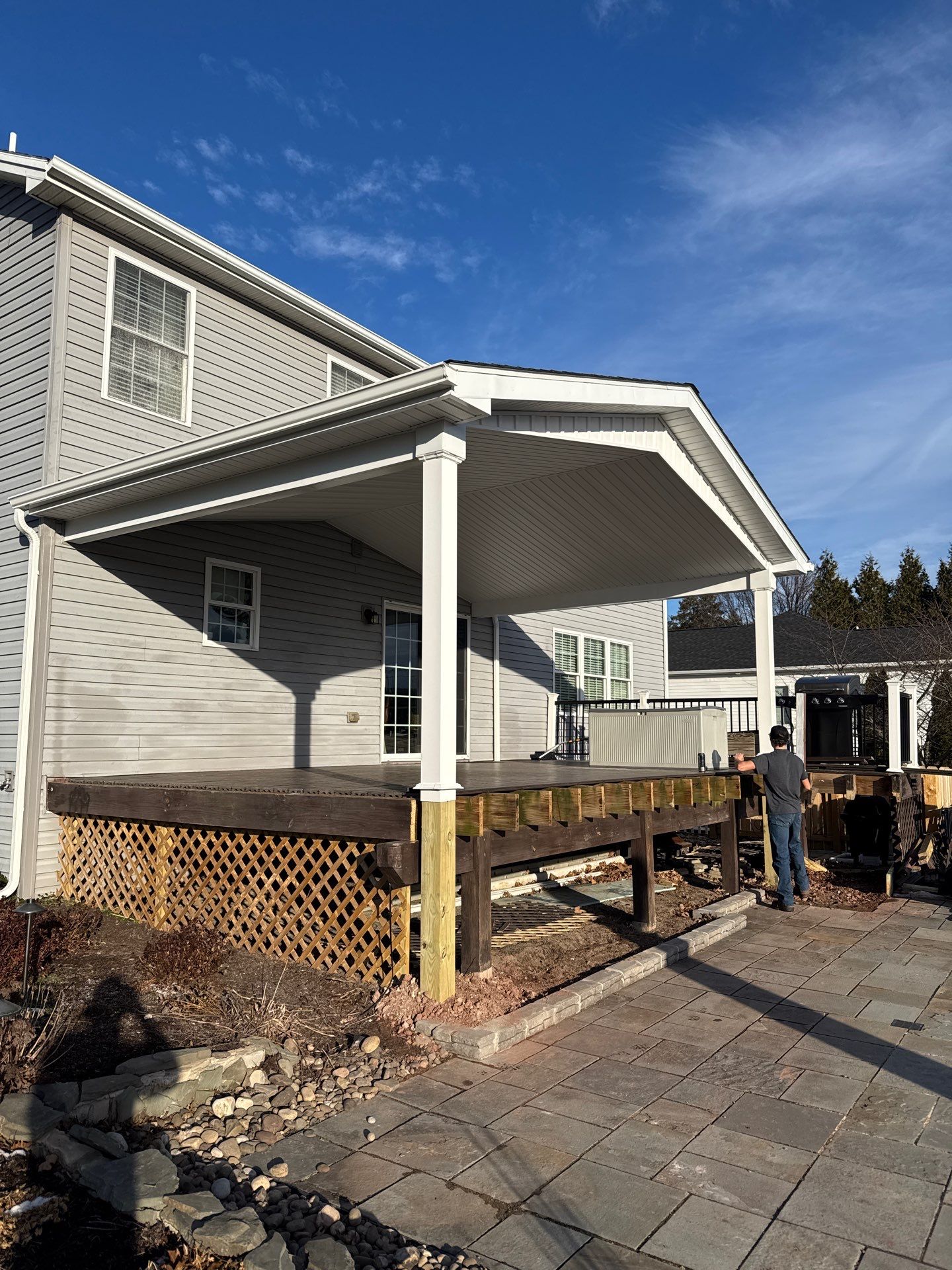 Custom Gable Porch Roof Addition Over Existing Deck in Halifax by Esh Builders