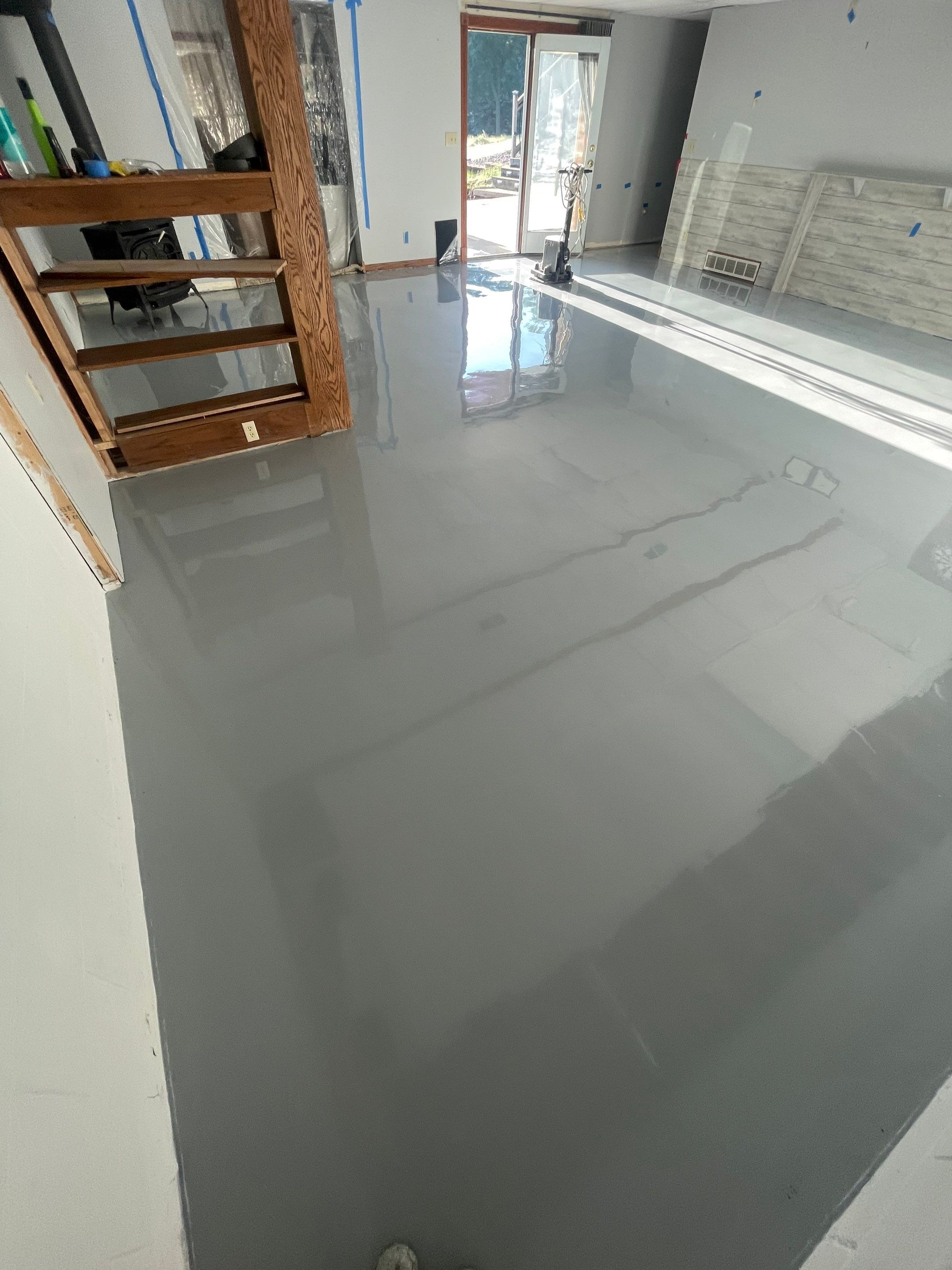 Solid Color Concrete Floor Coating for Renner Basement by Select Painting, Coatings & Garage Cabinets