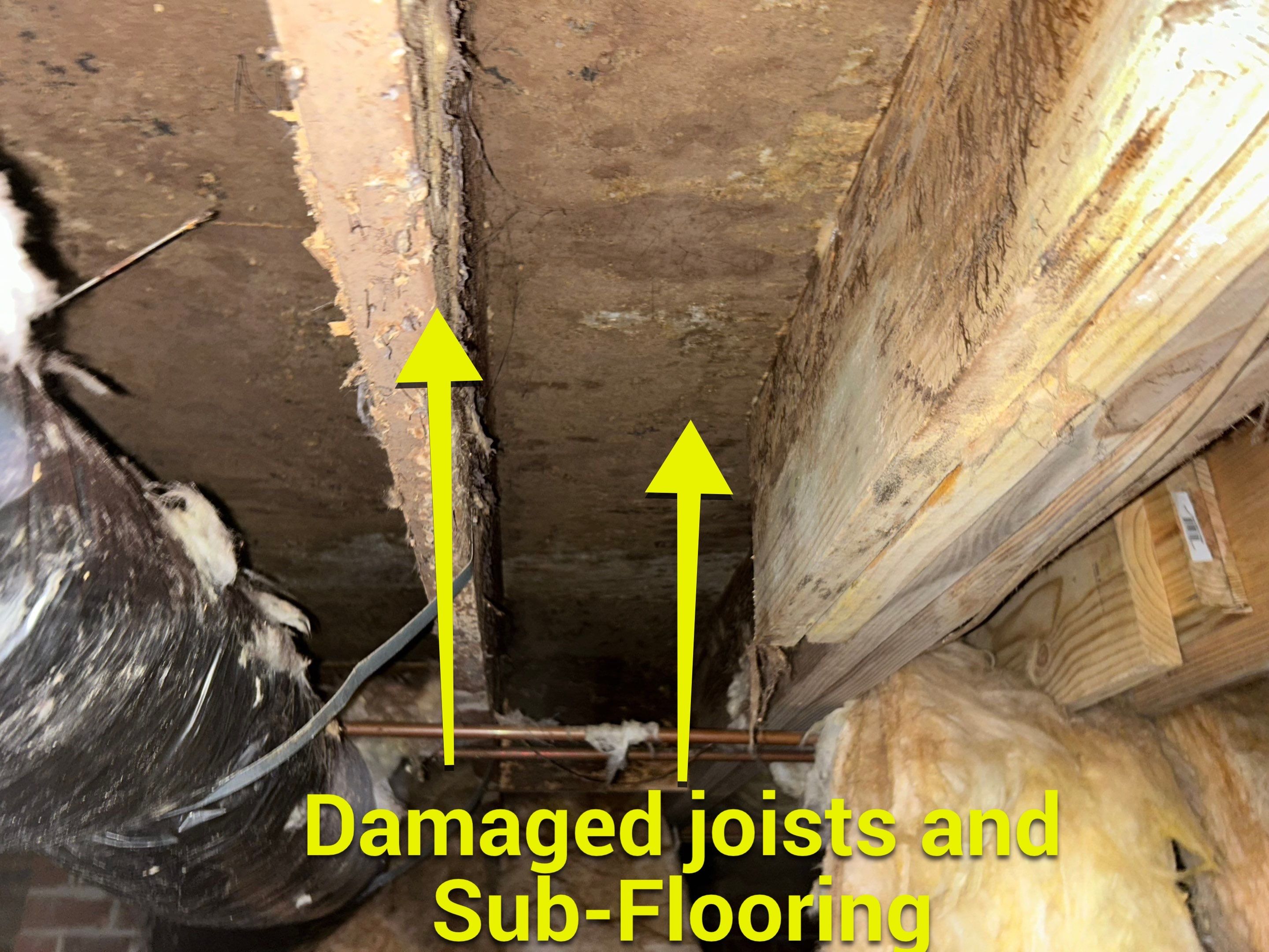 Structural Repairs inludiing sub-floor removal, new floor joists installed, girder replacmeent and dropped girder installed. by Impact Crawlspace