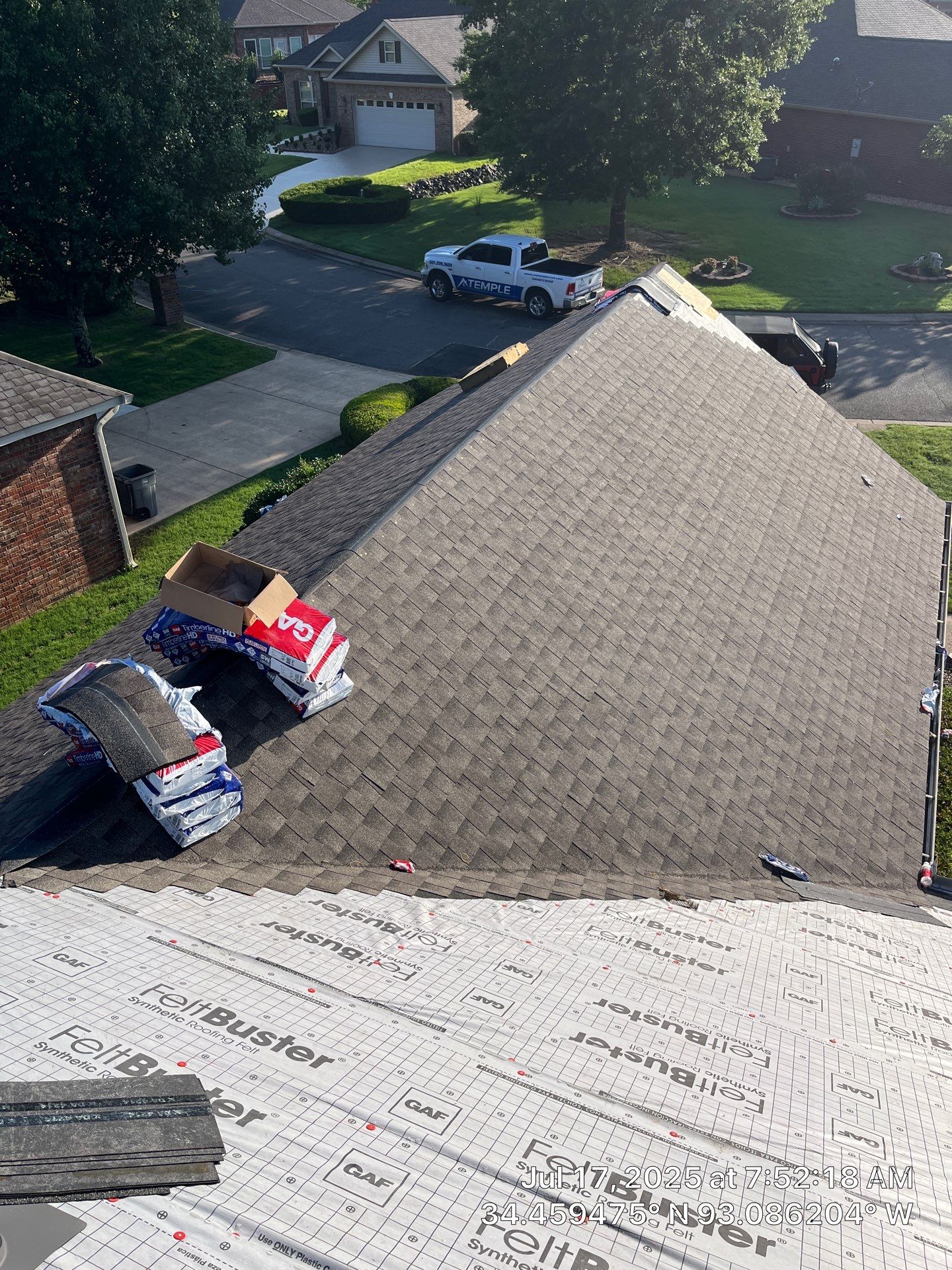 GAF Timberline HDZ Architectural Shingle Roof Replacement in Hot Springs by Temple Roofing and Exteriors