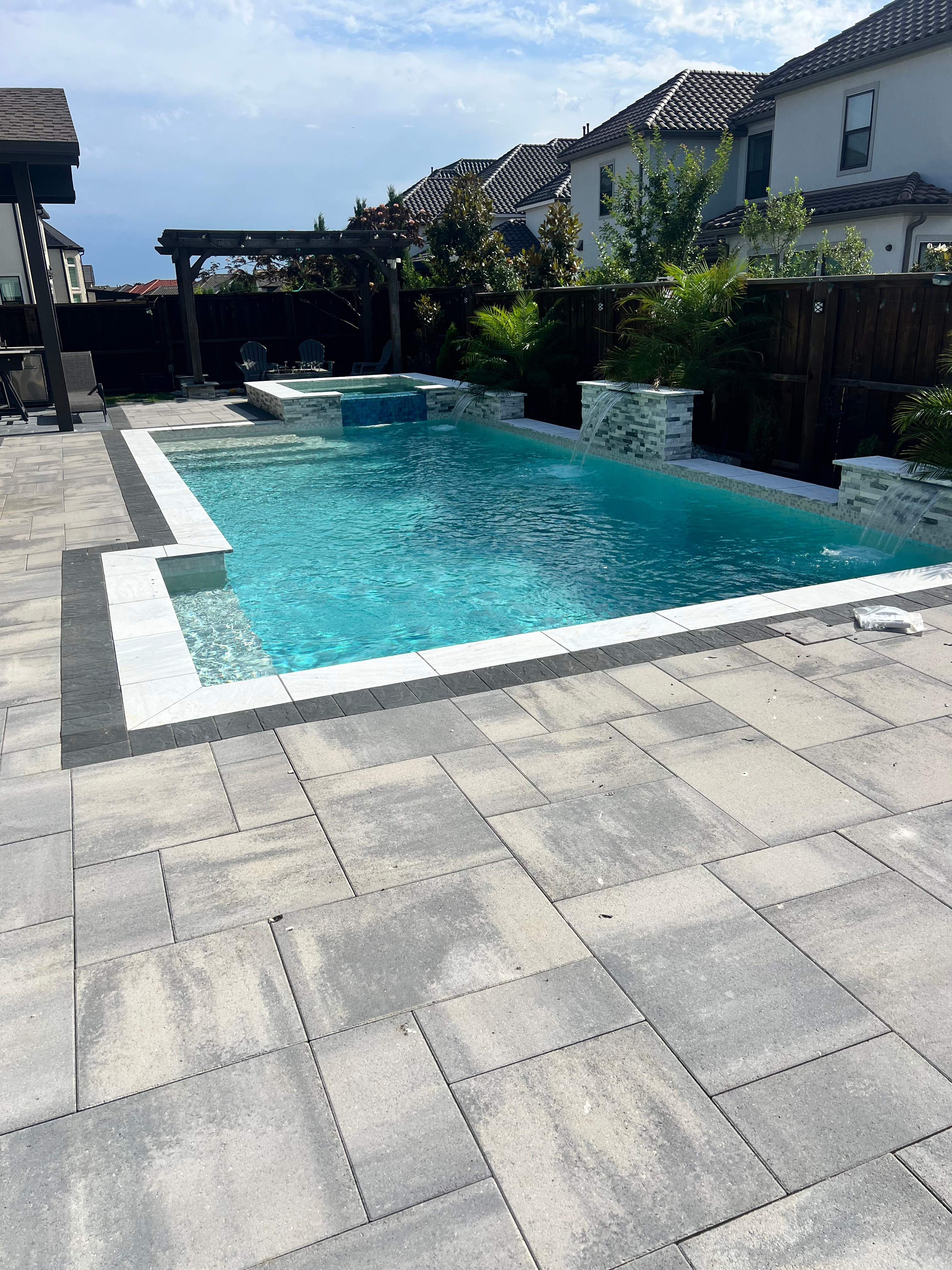 Modern Geometric Pool with Raised Spa by Pinnacle Pools and Spas - DFW