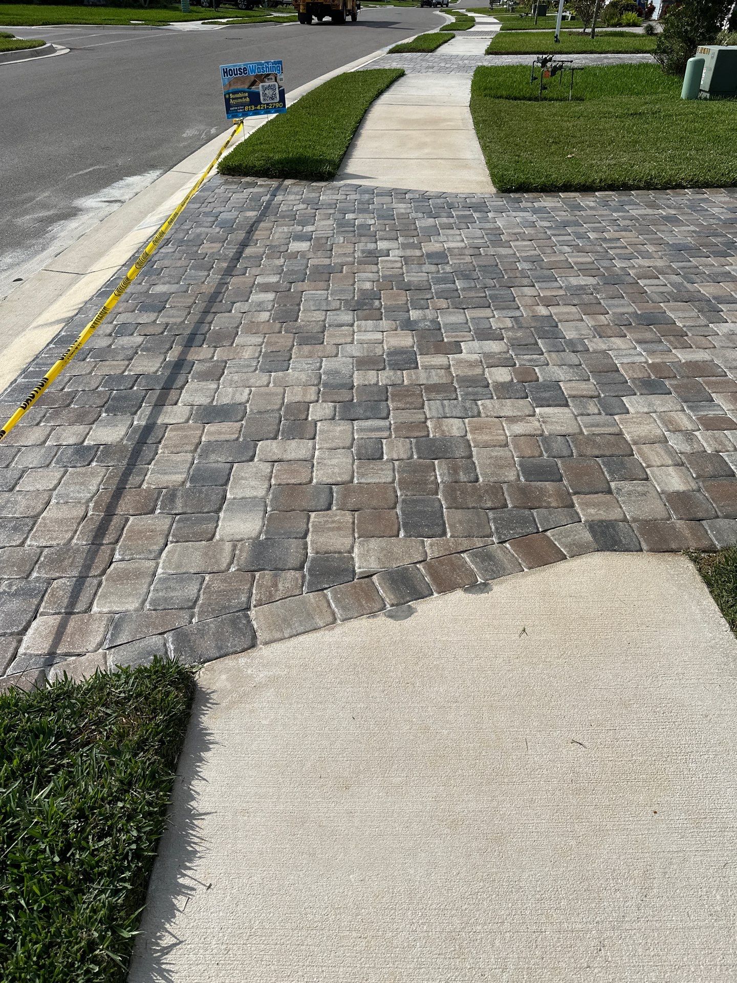 House Wash, Paver Driveway & Sidewalk Cleaning + Sanding & Sealing in Trevesta Community, Palmetto, FL by Sunshine AquaWash