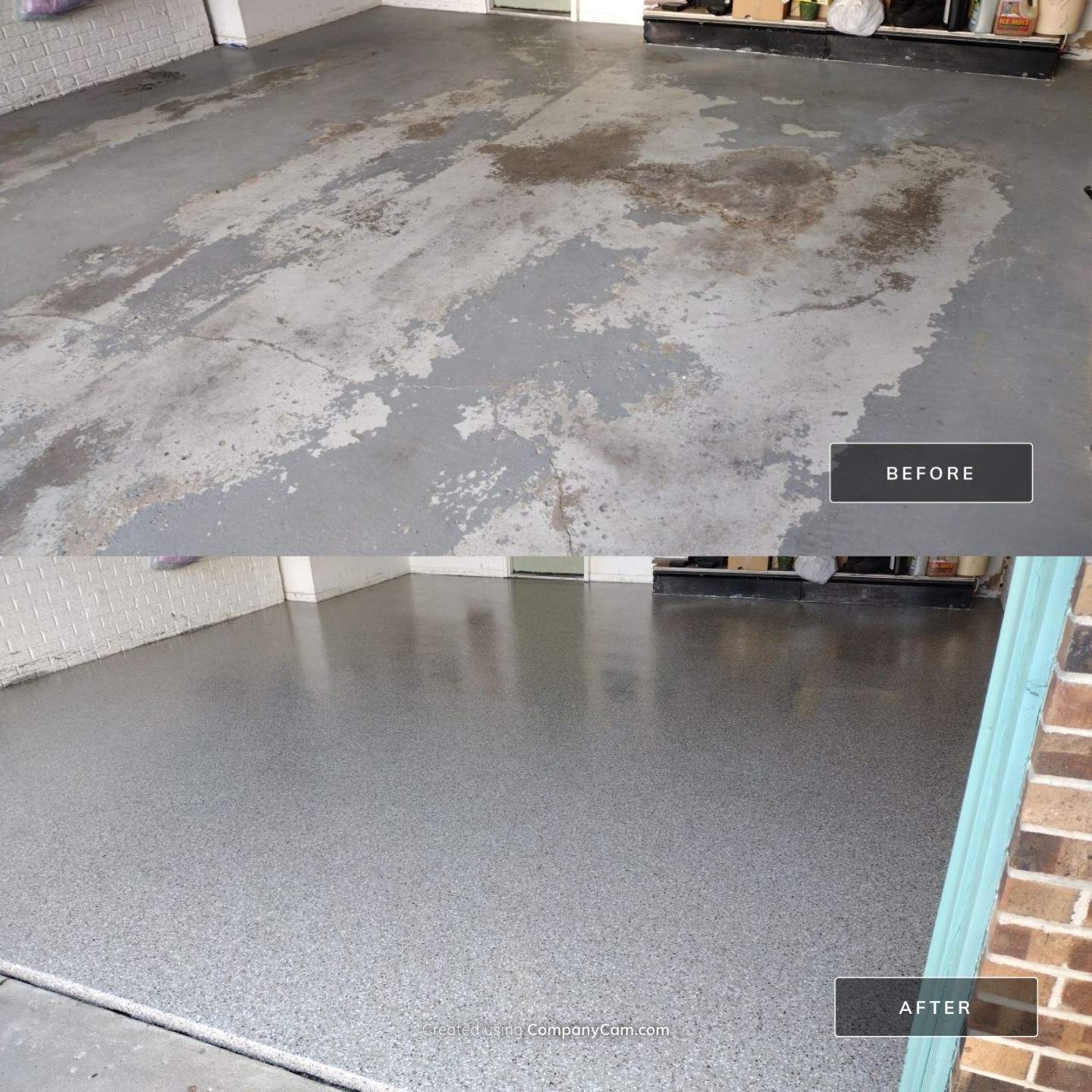Garage Floor Coating using Pebble Bech Flakes by Revival Concrete Coatings