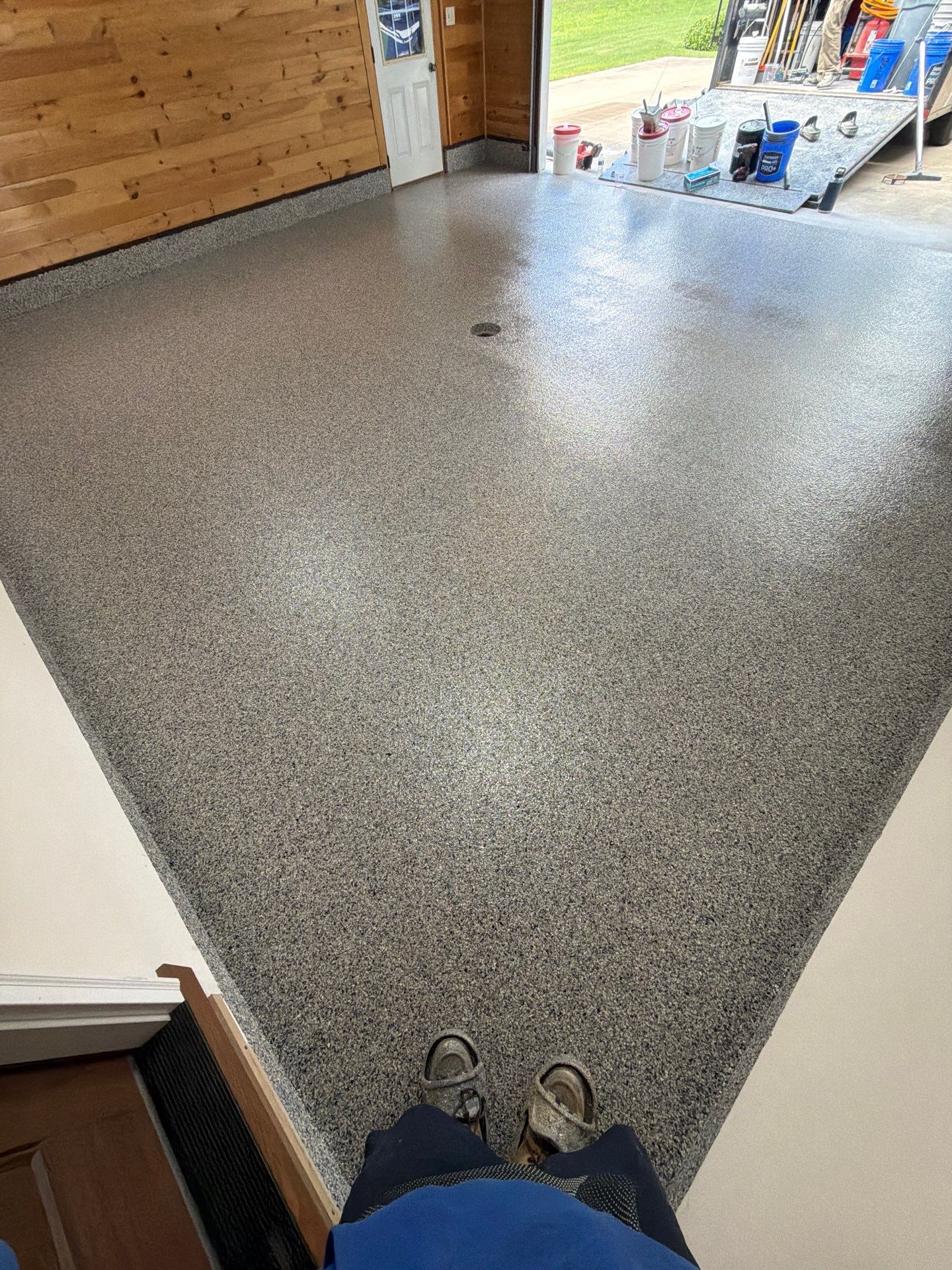 Gray Speckled Epoxy Flake Floor Coating in Muskegon by Gordon Painting