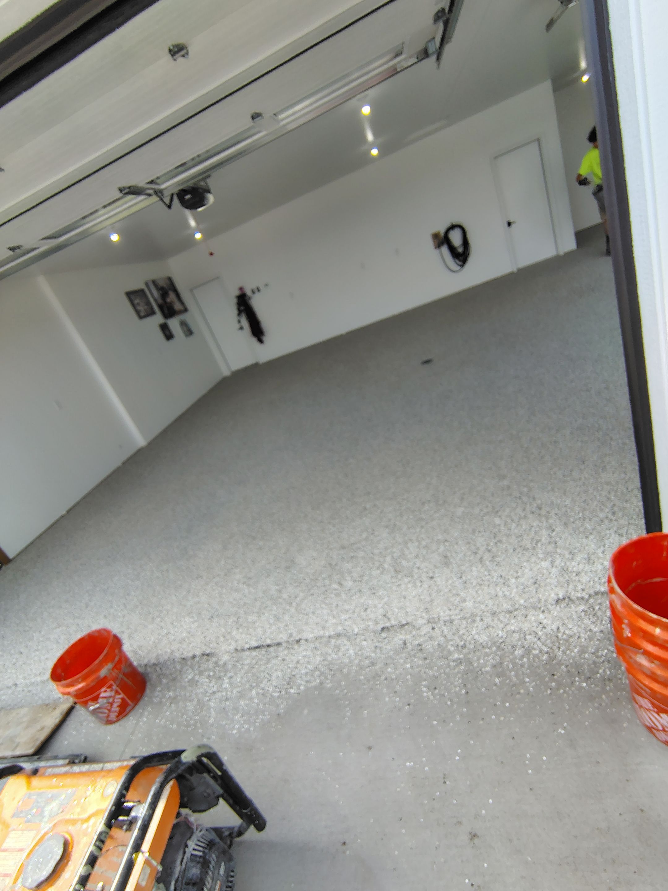 Gray and White Speckled Epoxy Garage Floor Coating in Tea by Select Painting, Coatings & Garage Cabinets