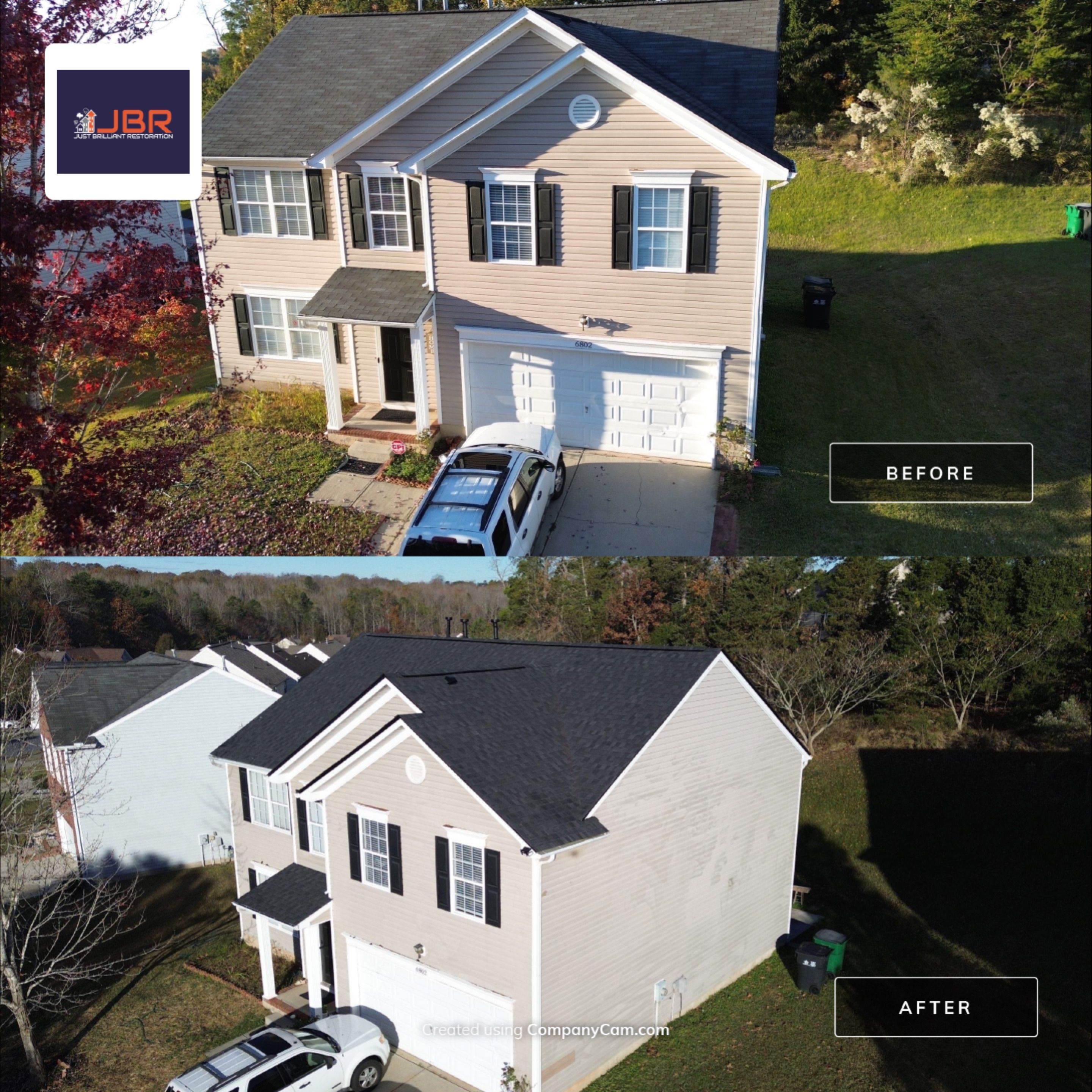 Roof replacement by hail damage by Just Brilliant Restoration JBR