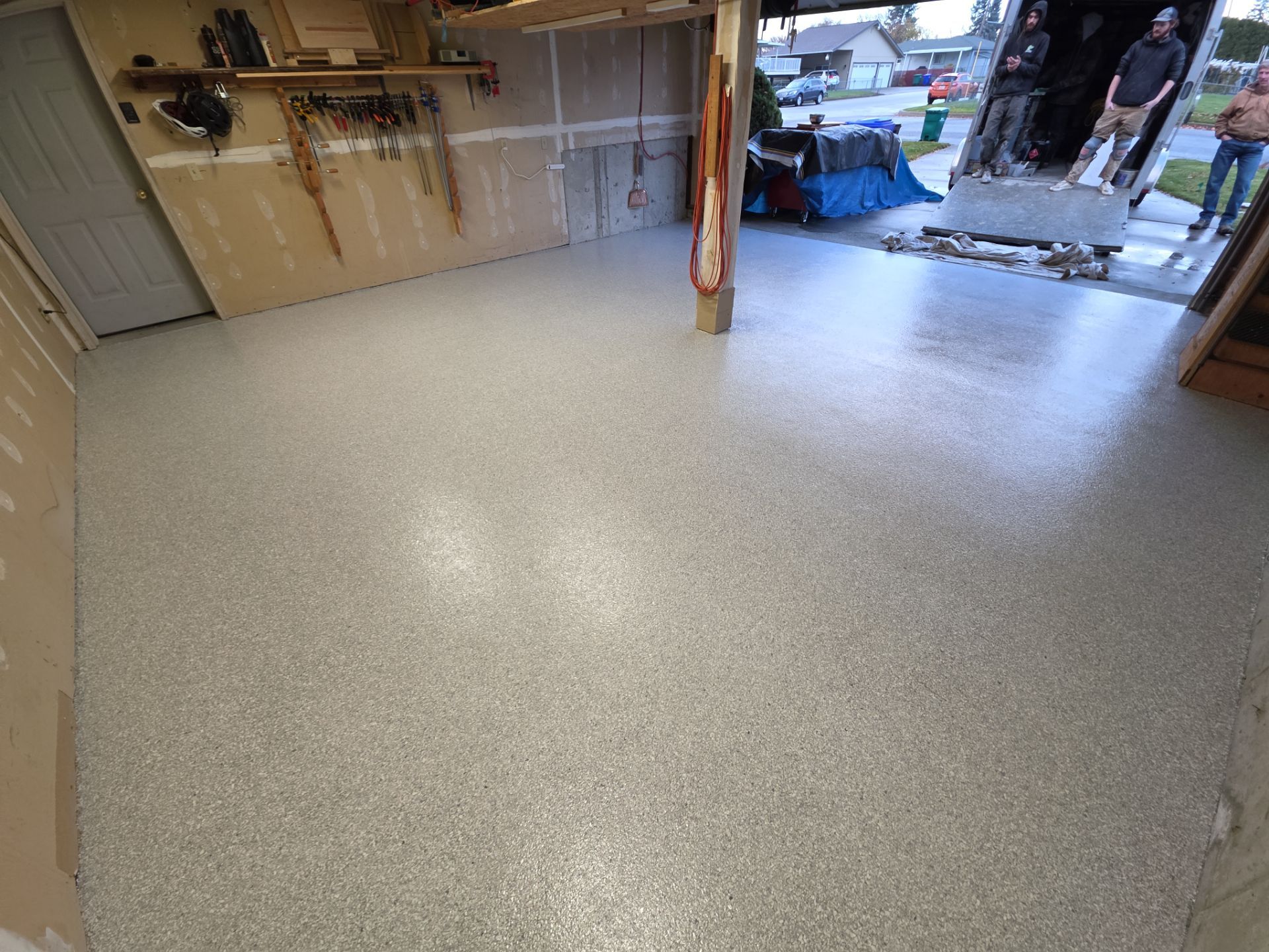Garage Transformation using Ash Enviorflake 1/4 by Croc Coatings, LLC