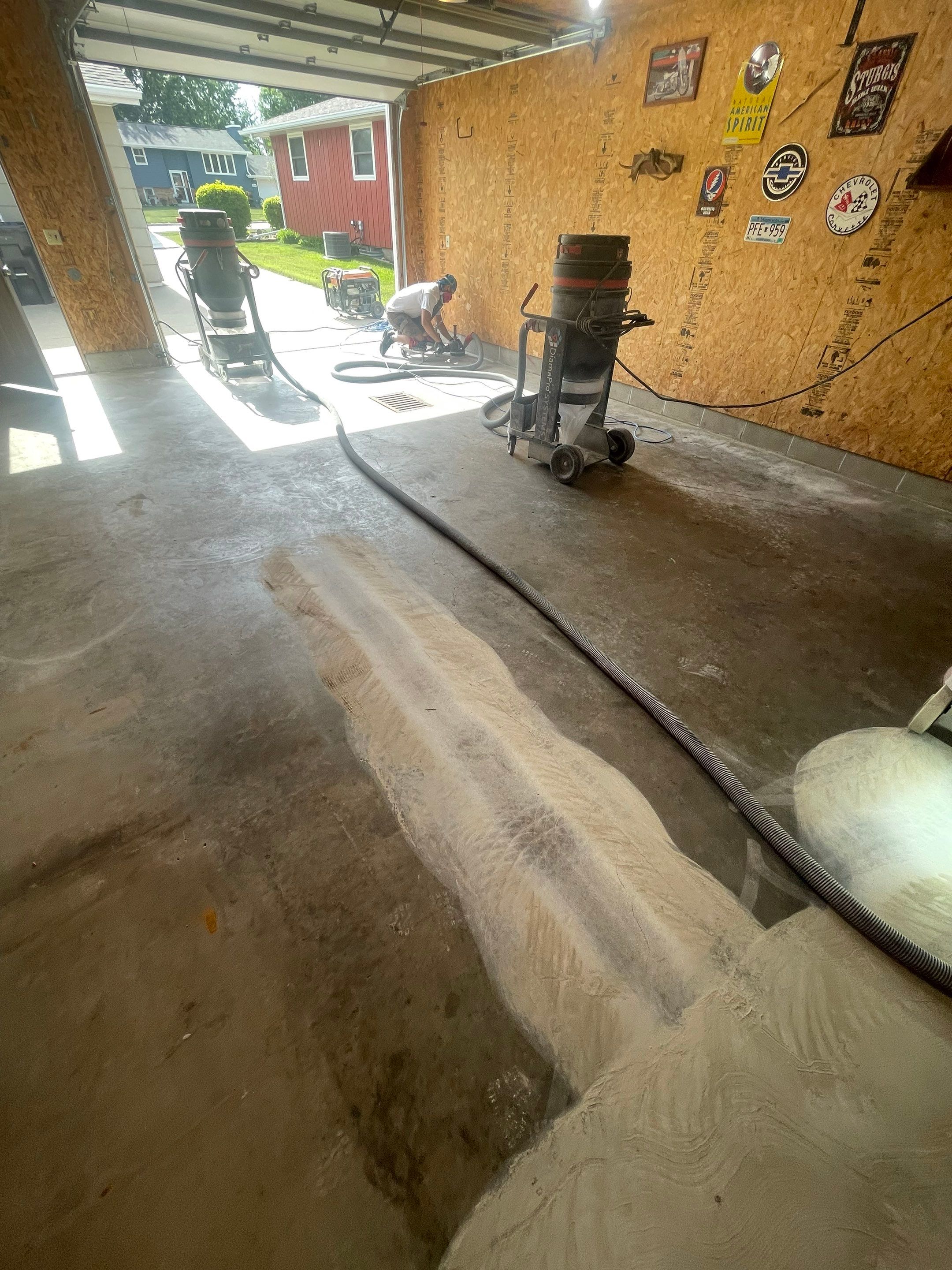 Speckled Epoxy Flake Concrete Coating for Worthington Garage Floor by Select Painting, Coatings & Garage Cabinets