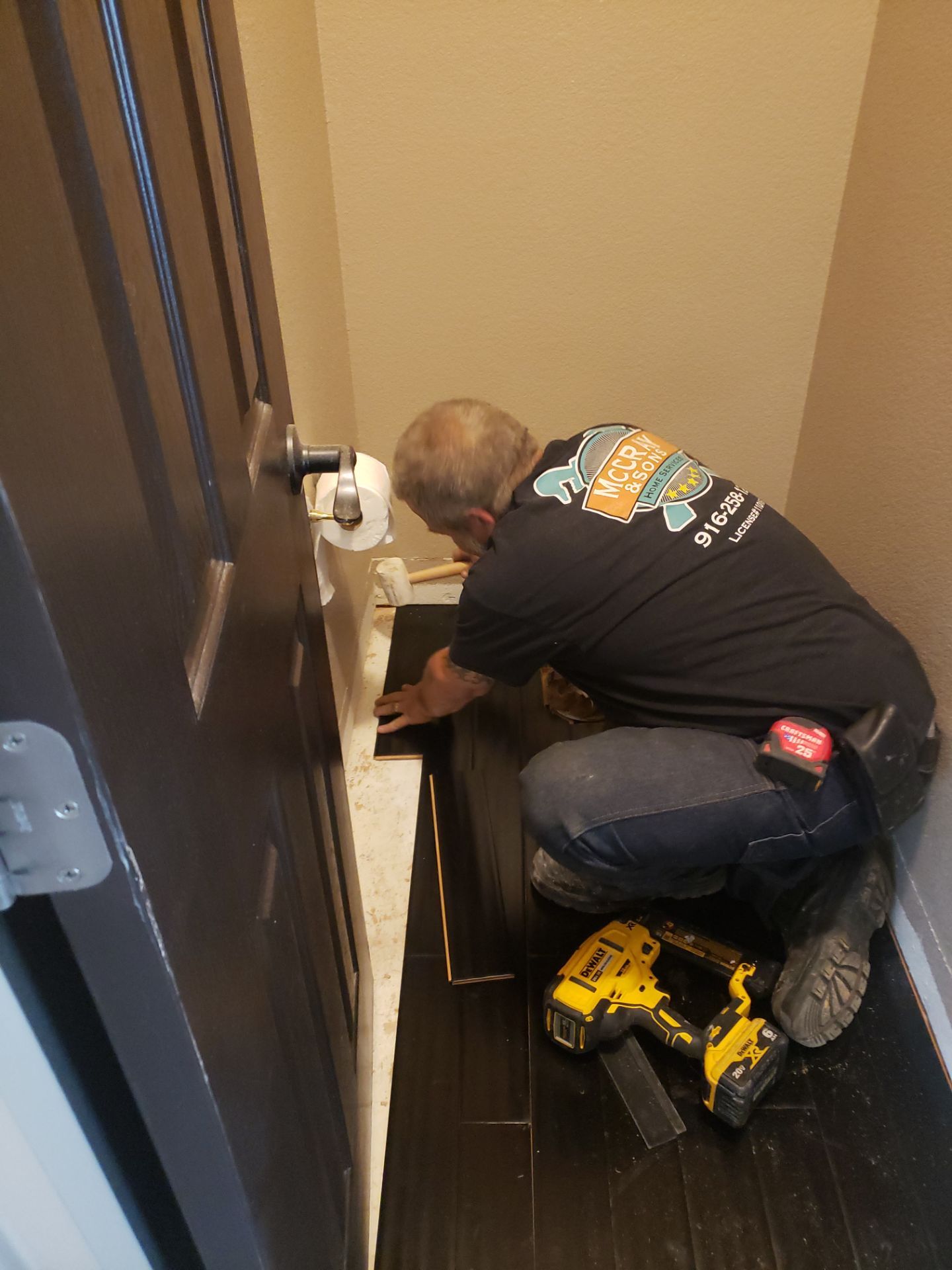 Repair Subfloor, Install Flooring, Flange, Baseboard & Toilet by McCray's Handyman, Inc.