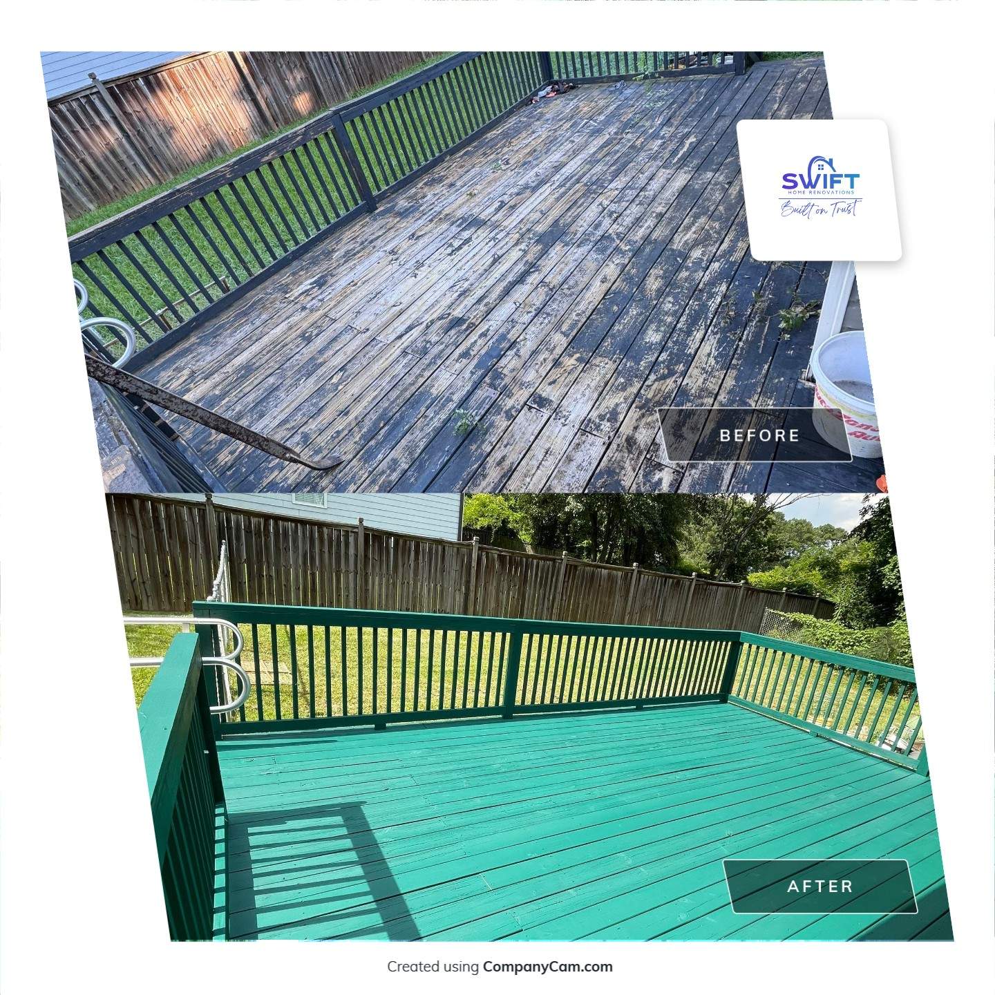 Deck Refinishing and Exterior Painting with Custom Green Finish in Decatur by Swift Home Renovations