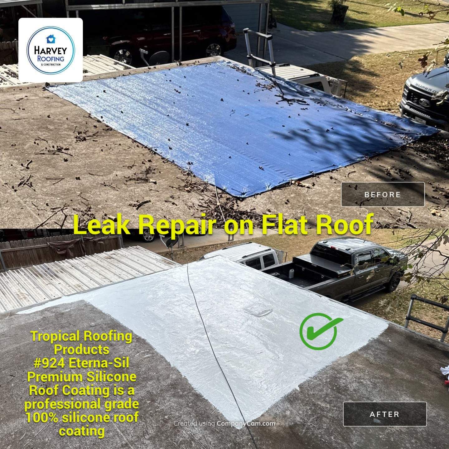 Residential Roofing Repair using TRP #924 Eterna-Sil Premium Silicone Roof Coating by Harvey Roofing & Construction