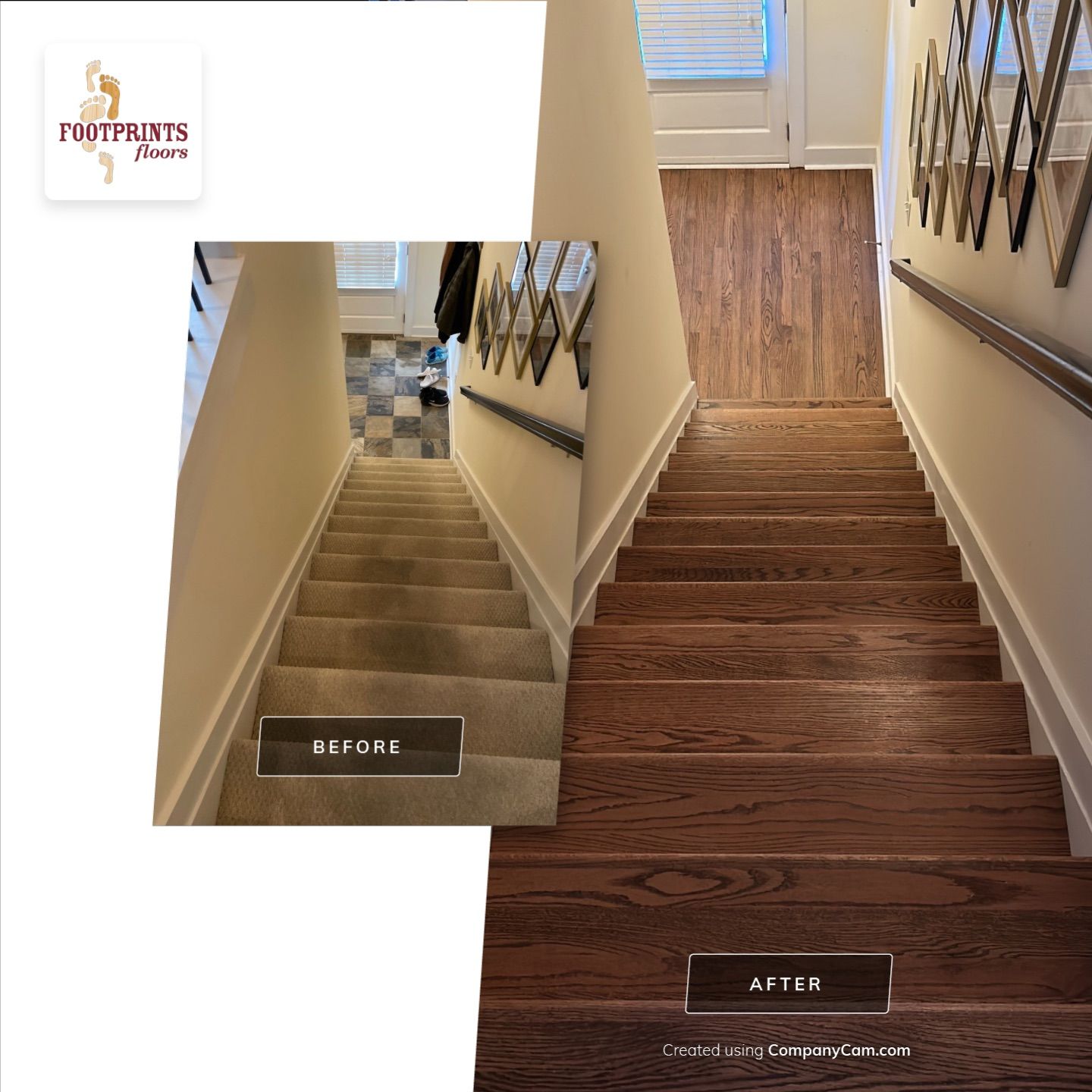 Classic Stair remodel with Oak Treads by Footprints Floors of East Atlanta