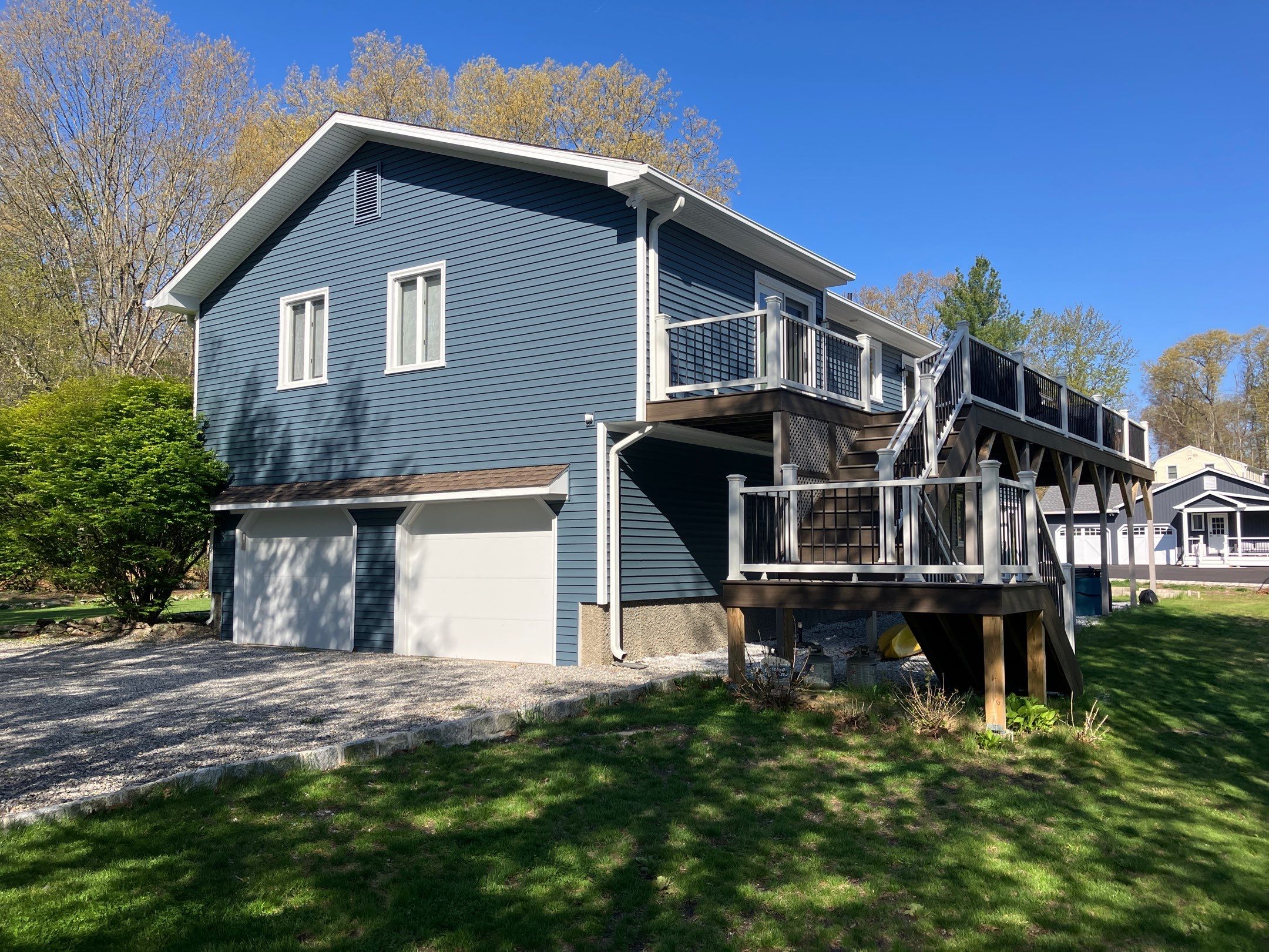 Siding Transformation with Cert Cedar Impressions, D/7 Perfection Straight Bottom, Pacific Blue and Cert Mainstreet D/4 Clapboard, Pacific Blue by DiGiorgi Roofing and Siding Inc