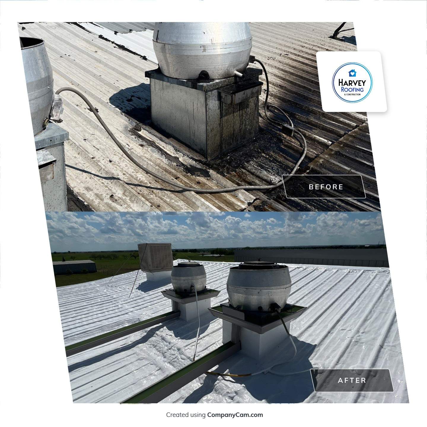 Commercial Roofing Repair using TRP #924 Eterna-Sil Premium Silicone Roof Coating by Harvey Roofing & Construction