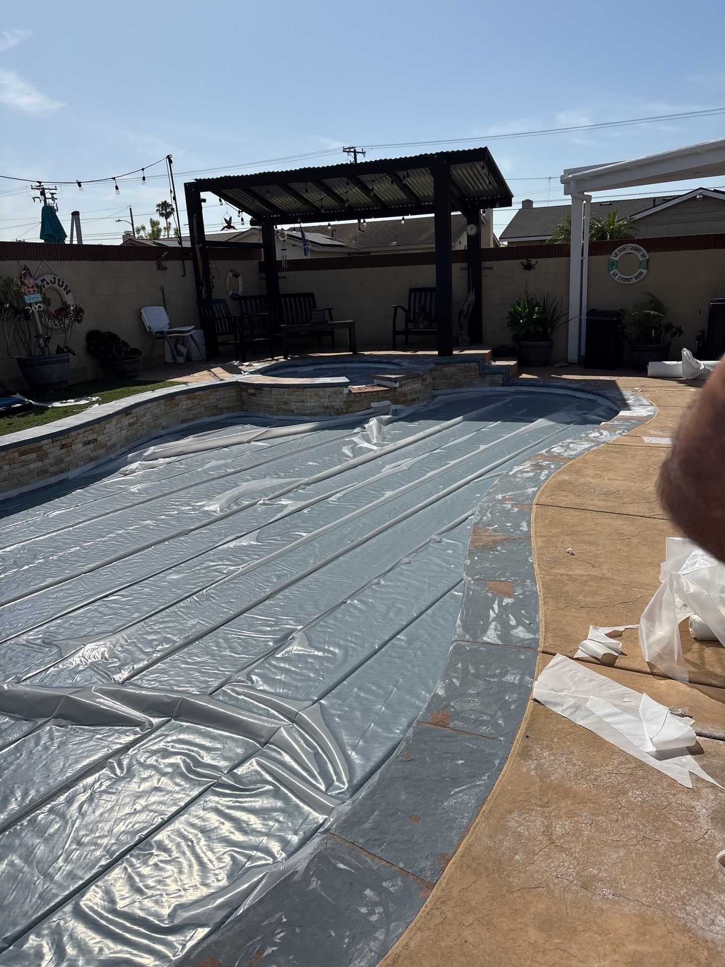 Sandblast & Staining Pool Deck In by La Power Washing Inc