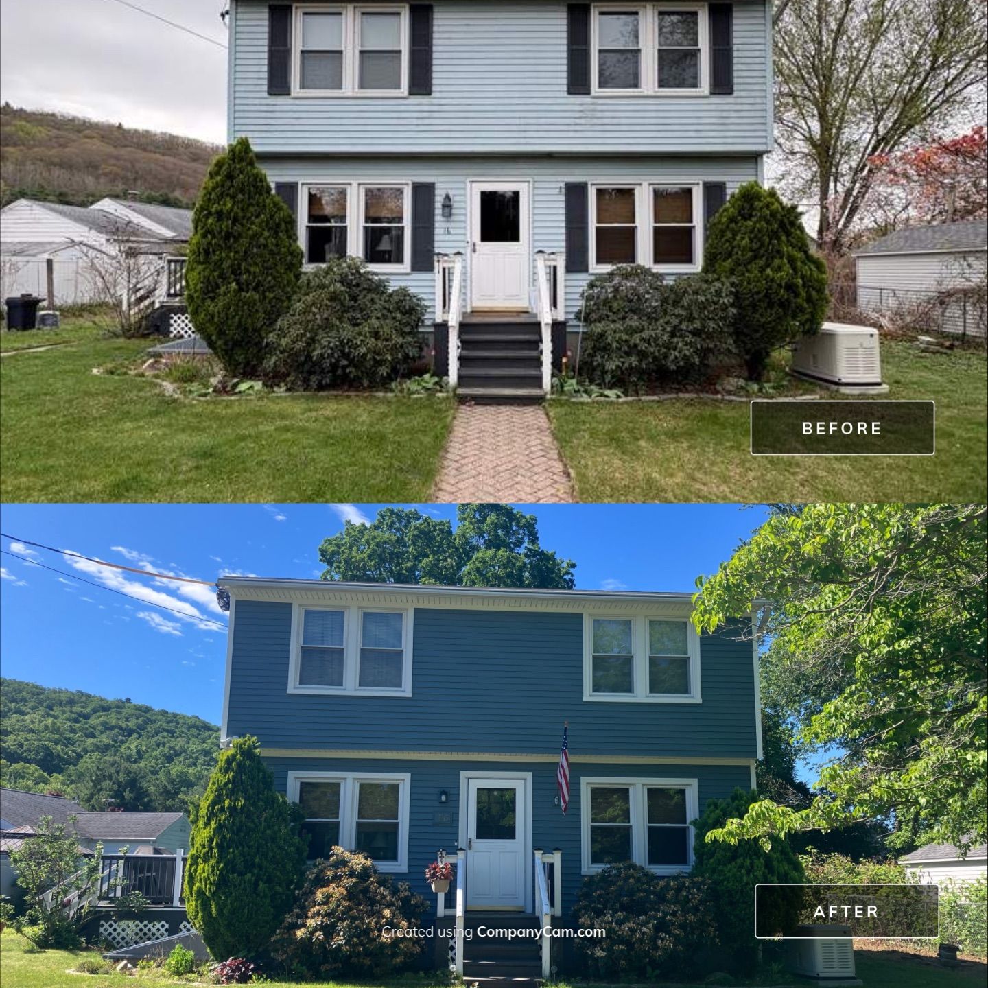 Siding renewal with Cert. Mainstreet D/4 clapboard Wedgewood Blue by DiGiorgi Roofing and Siding Inc