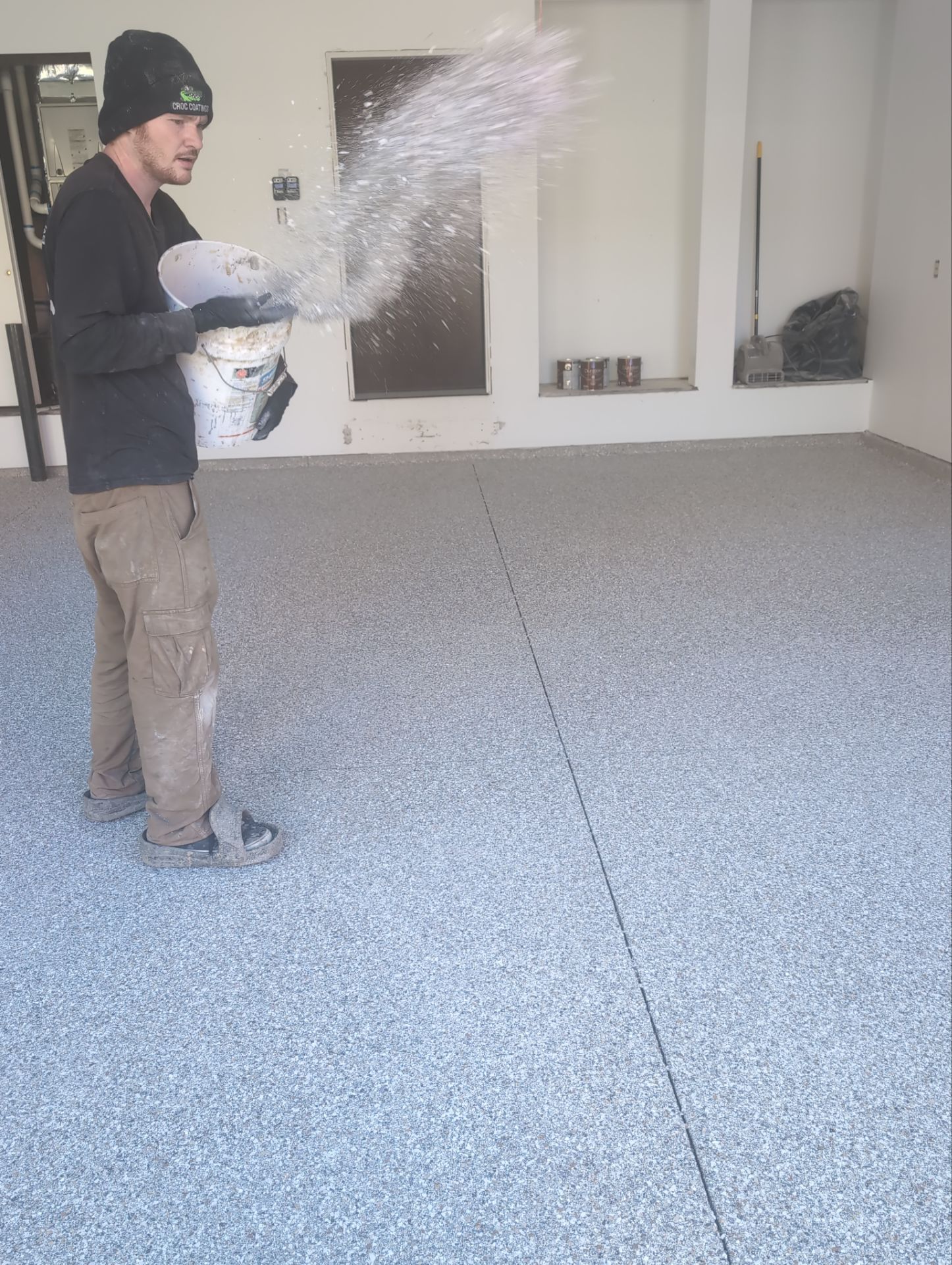 Polyaspartic Garage Floor Coating with Vinyl Flakes in Hayden by Croc Coatings, LLC